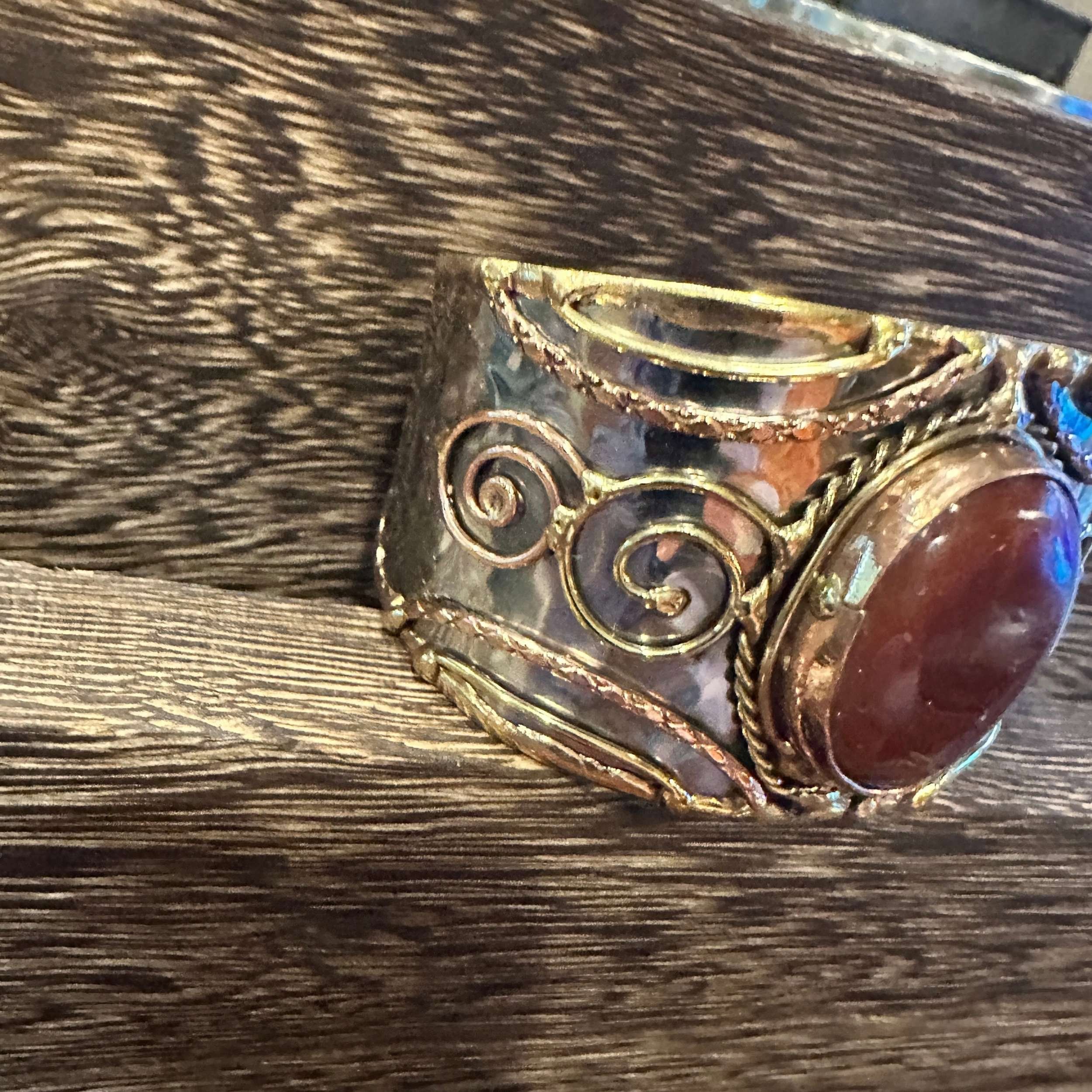 Other Elegant Adjustable Cuff Bracelet with Red Onyx and Mixed Met Size ONE SIZE - 6 Thumbnail