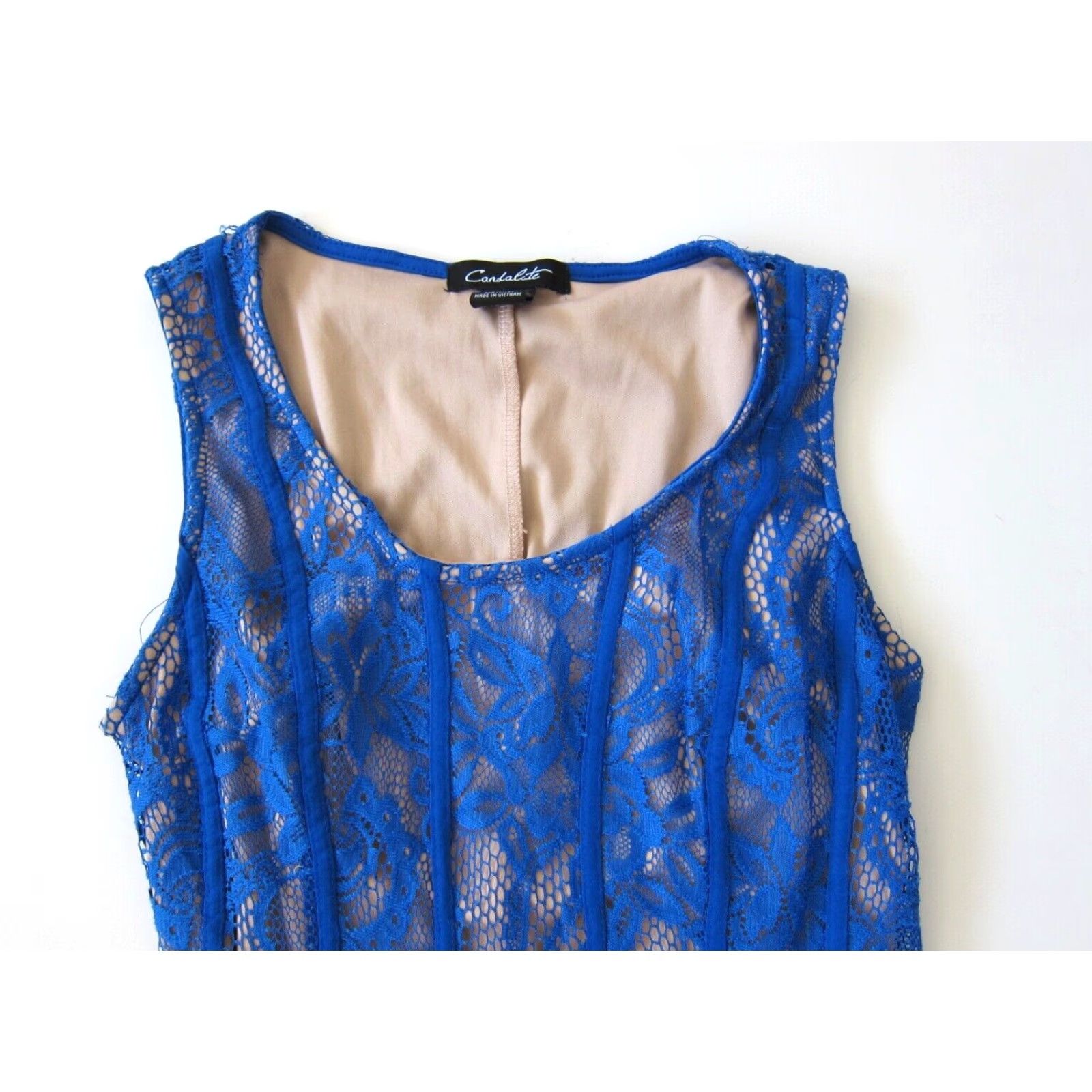 Cadalite Blue Lace Floral Stretch Sleeveless A-Line Party Tank Dress Small  Sun Dress Women - www.skelectricalsolution.com