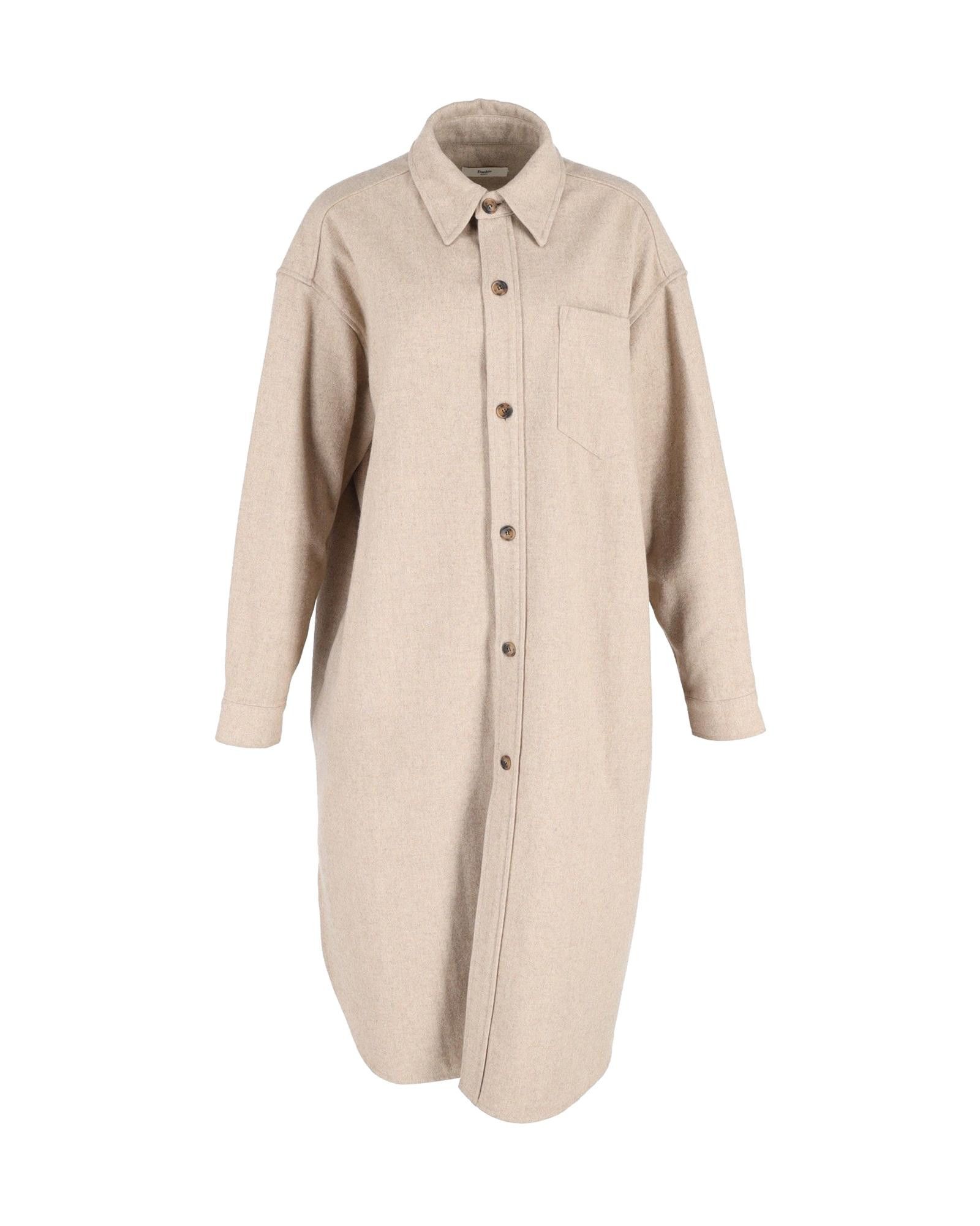 image of Frankie Shop Beige Wool Midi Shirt Dress With Classic Collar And Button-Front Closure, Women's (Siz