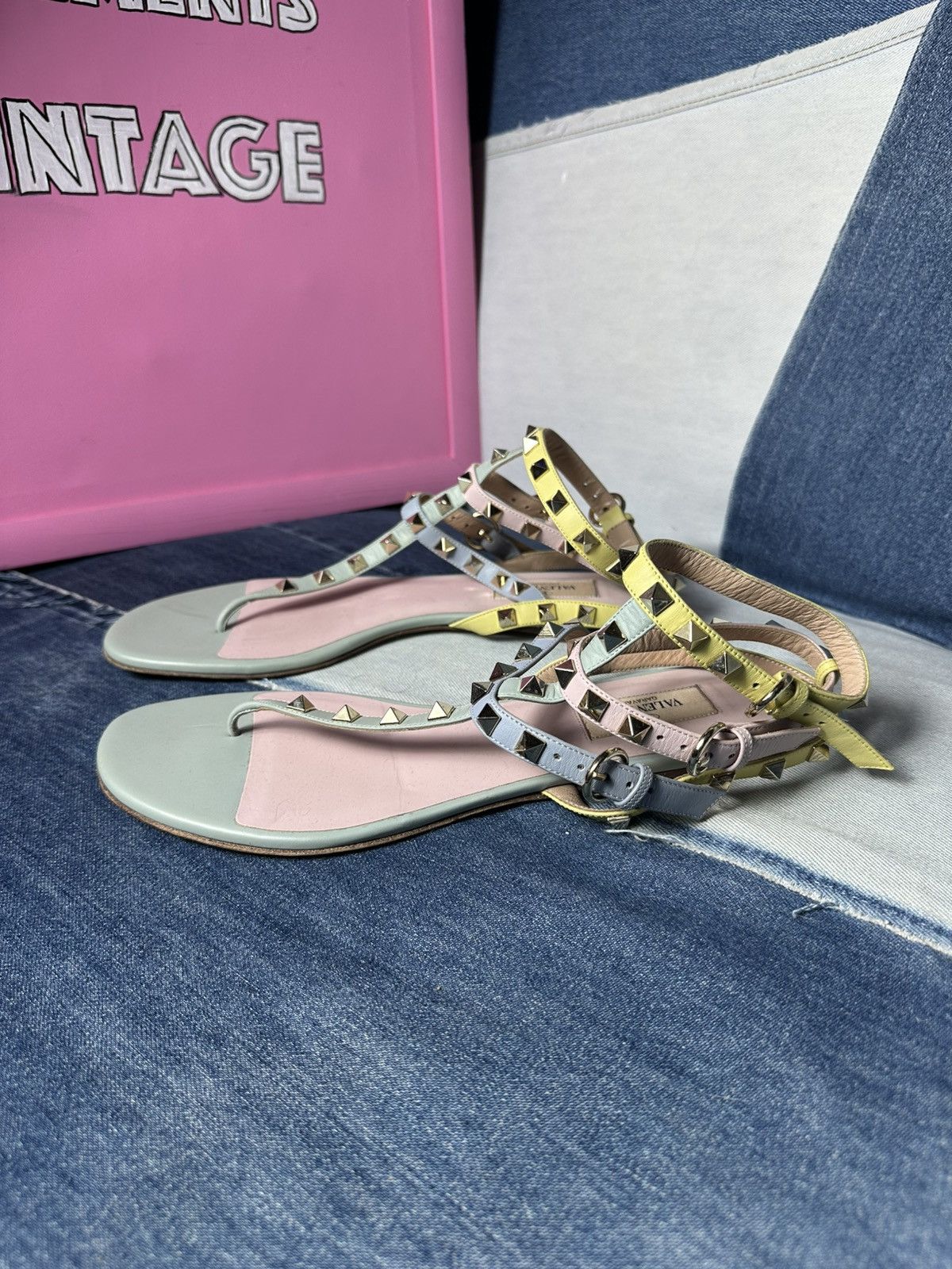 Valentino Valentino Rockstud Leather Ankle Strap Sandals Flat Size US 9.5 / IT 39.5 - 4 Thumbnail