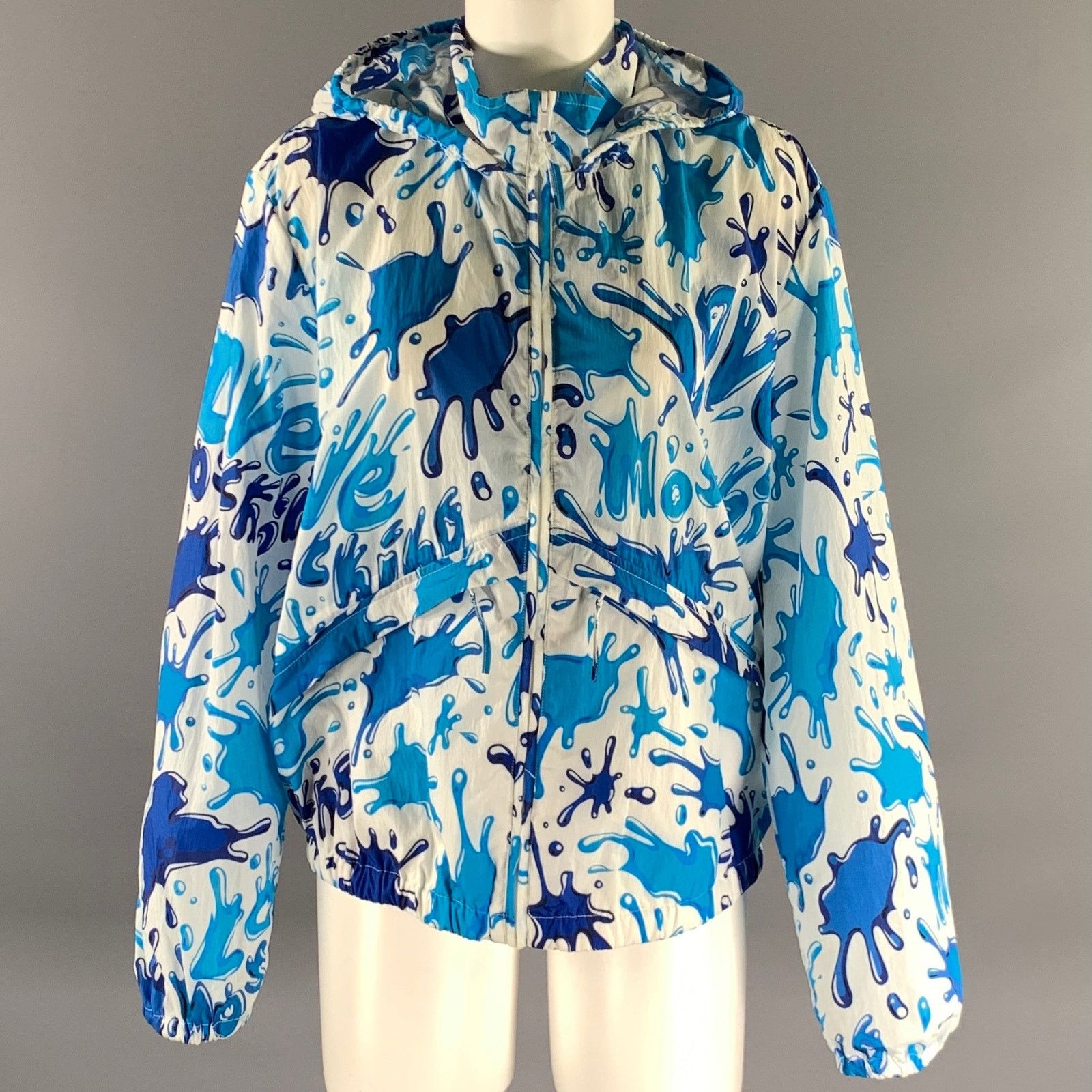 Moschino MOSCHINO Size 8 White Blue Polyamide Splash Raincoat Size M / US 6-8 / IT 42-44 - 1 Thumbnail
