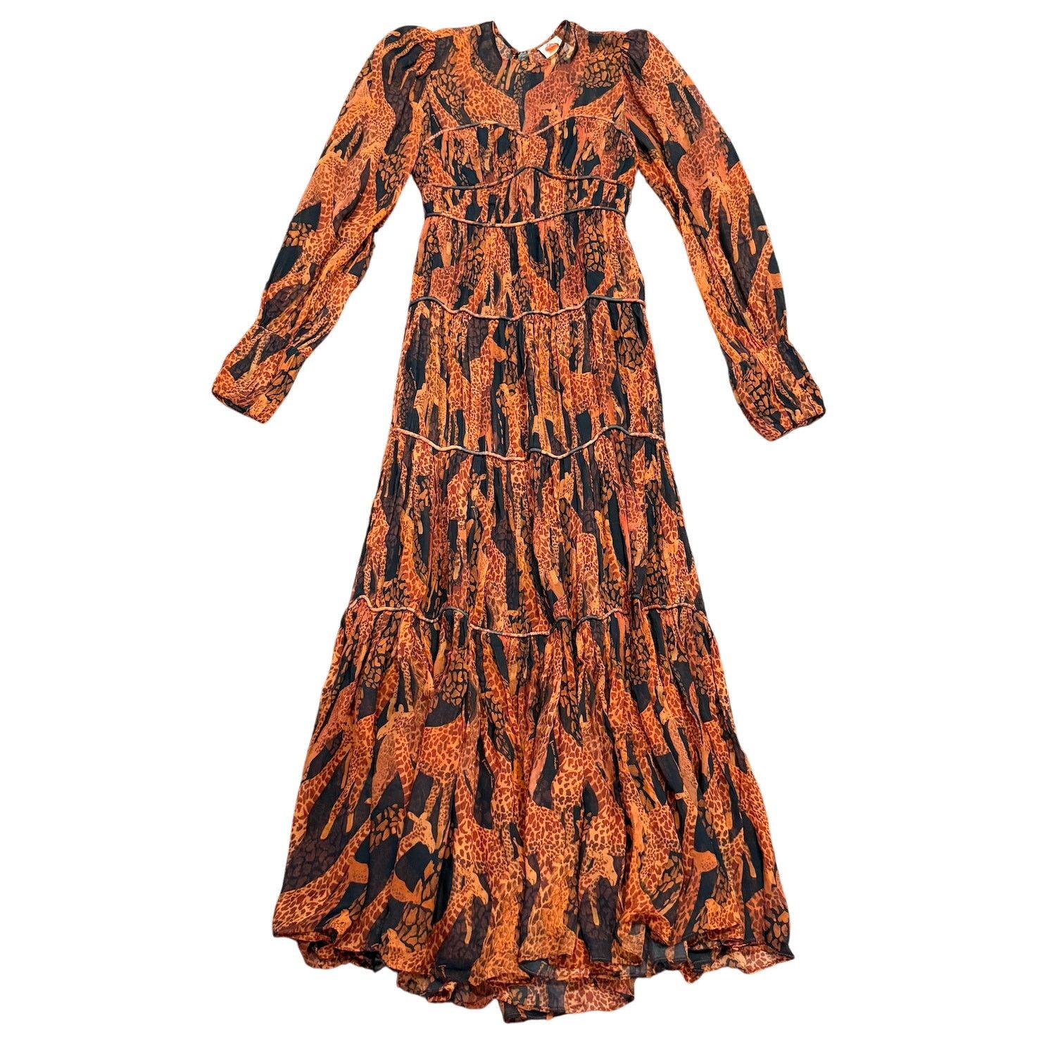 Farm Rio FARM Rio Giraffes Puff Sleeve Maxi Dress Brown Multi Size XS Size XS / US 0-2 / IT 36-38 - 4 Thumbnail