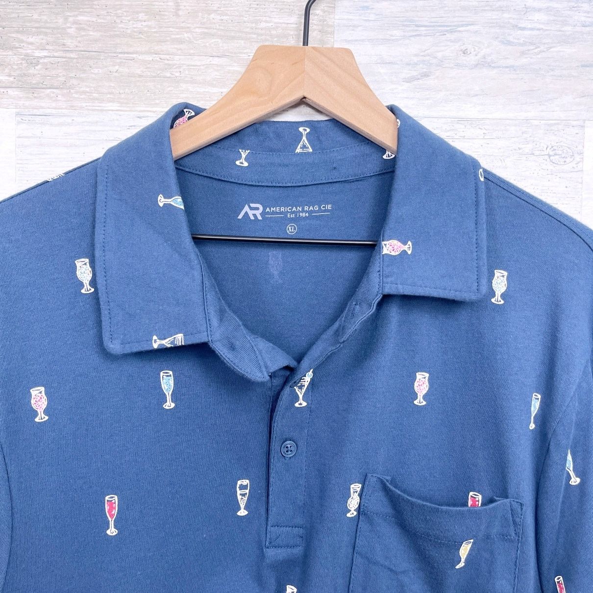 American Rag American Rag Cocktail Martini Print Polo Shirt Blue Mens XL Size US XL / EU 56 / 4 - 2 Thumbnail