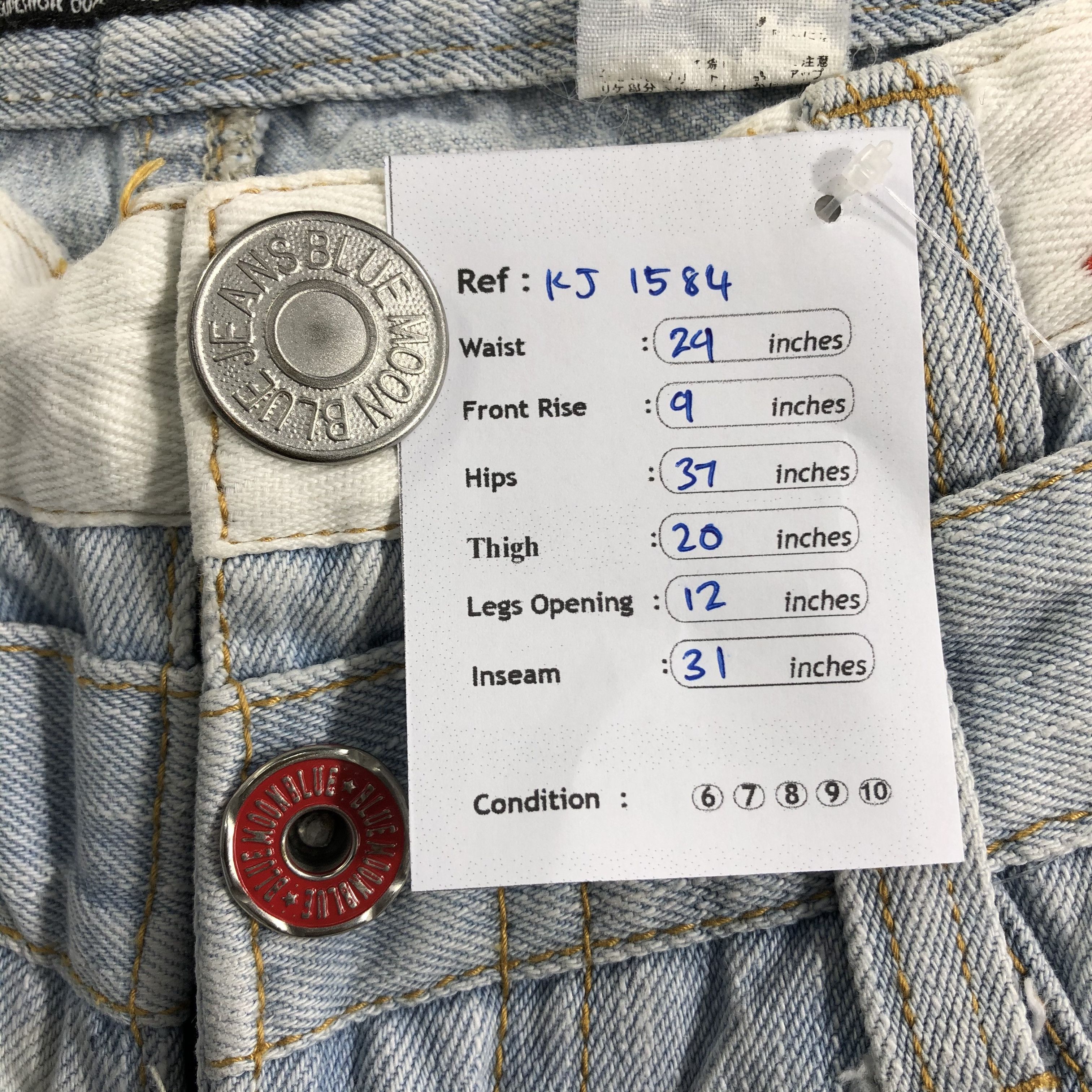 Japanese Brand Blue Moon Blue Jeans Double Waist Patchwork Jeans KJ1584 Size 29" - 11 Thumbnail