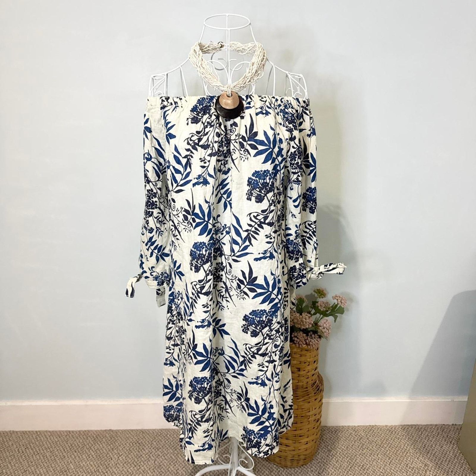 Other Floral off the shoulder linen midi floral navy sundress Size S / US 4 / IT 40 - 1 Thumbnail