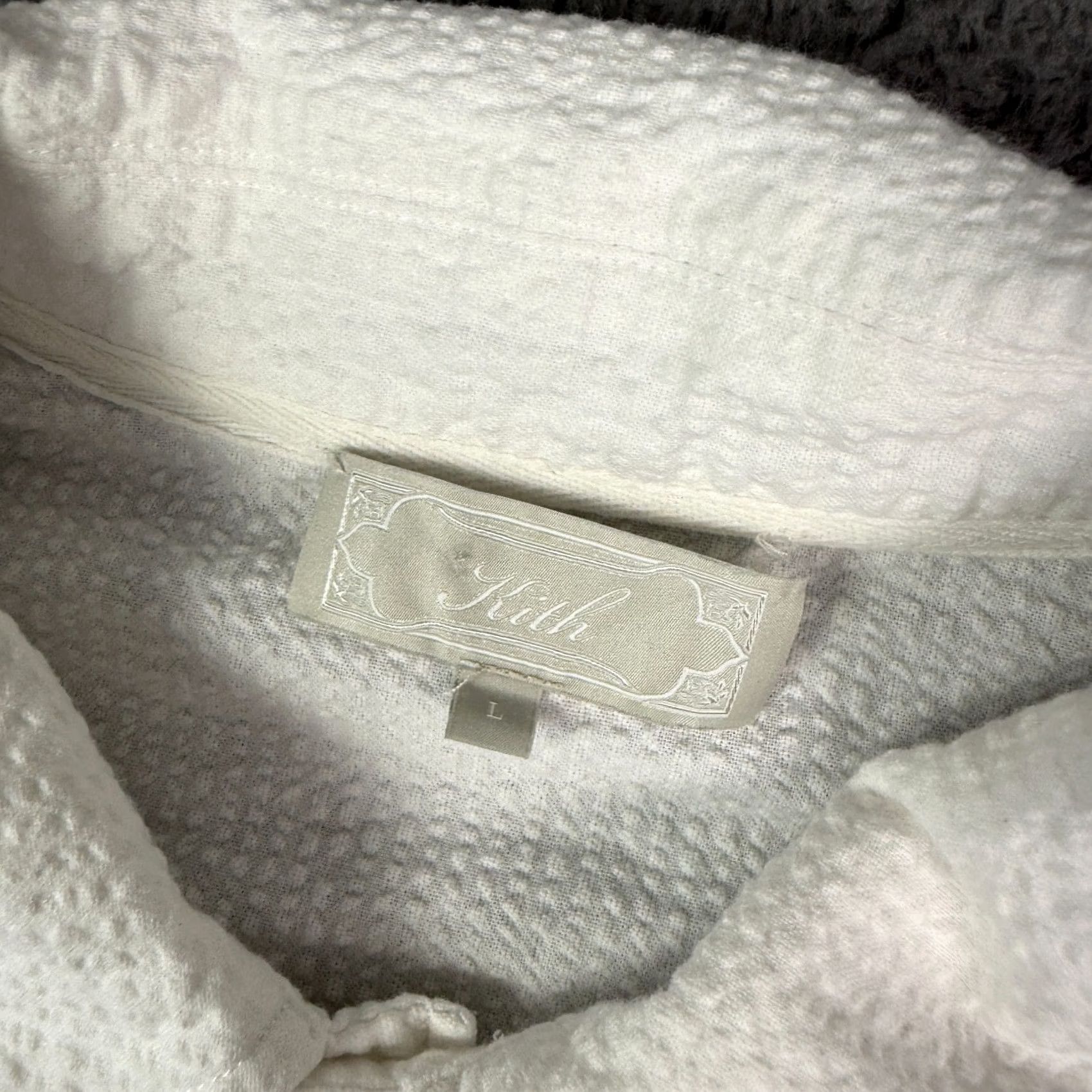 Kith VINTAGE KITH Seersucker Long-Sleeve Boxy Collared Overshirt Mens L White Guayabera Size US L / EU 52-54 / 3 - 3 Thumbnail