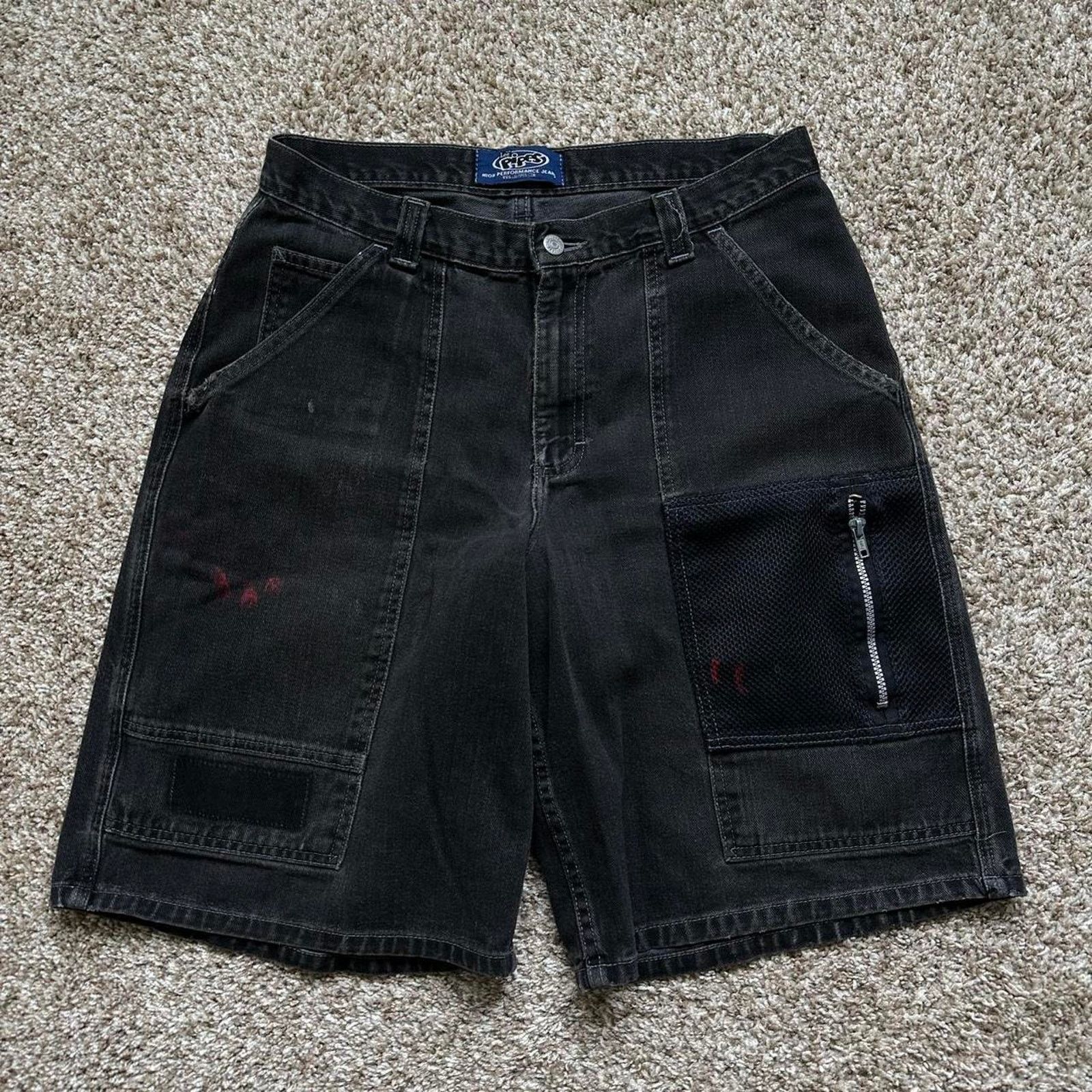 Vintage Thrashed Lee Pipes Black Denim Baggy Long Jean Short