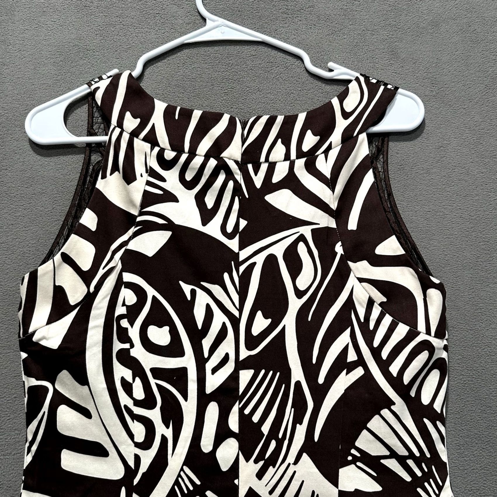 Vintage Danny & Nicole Midi Shift Dress Womens 10 Brown & Beige Floral Tropical Leaves EUC Size L / US 10 / IT 46 - 5 Thumbnail