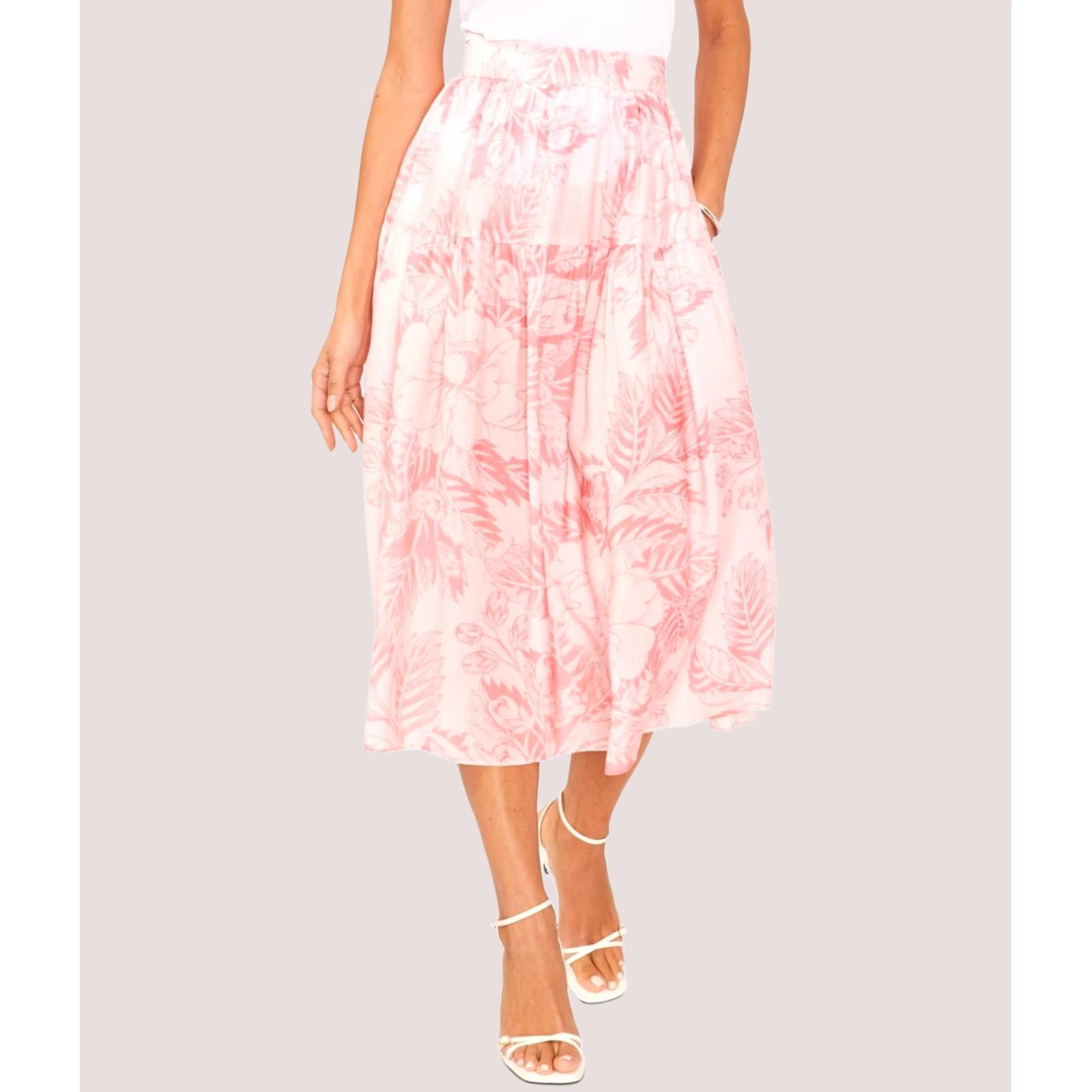 Vintage 1.STATE Womens Tropical Print Maxi Skirt, Pink, Medium Size 32" / US 10 / IT 46 - 1 Thumbnail