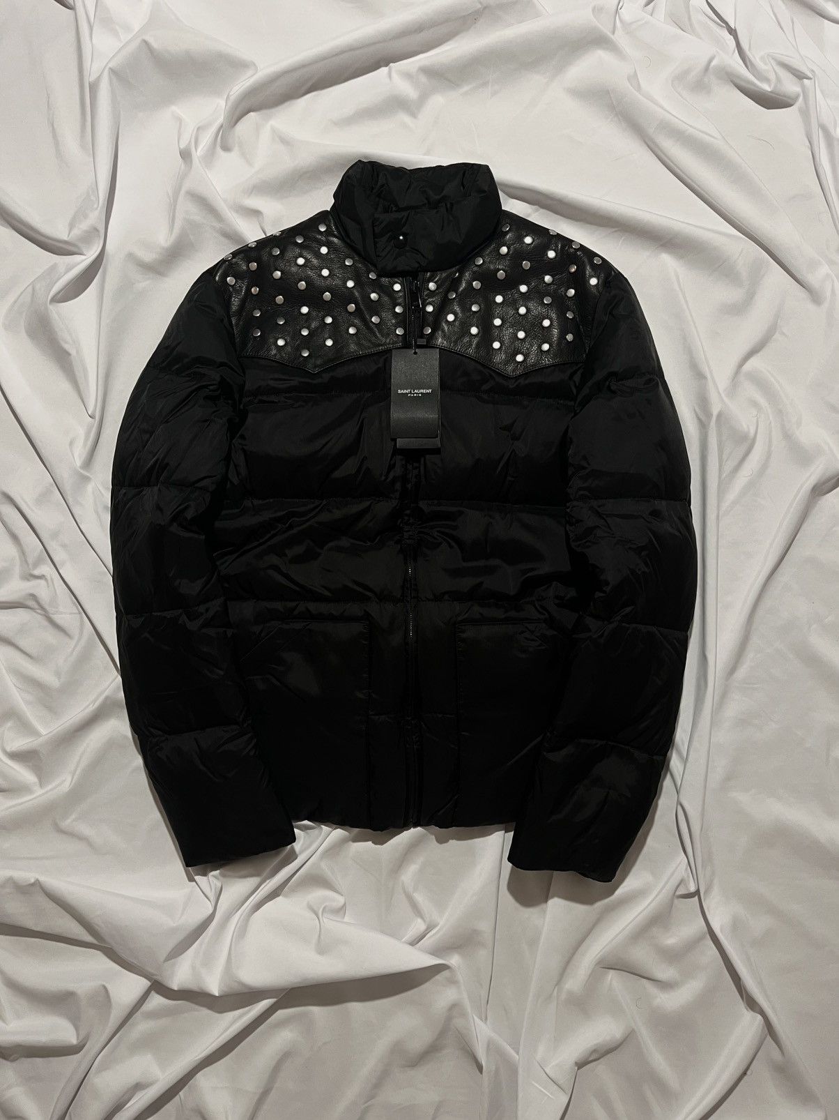 Saint Laurent Paris SAINT LAURENT PARIS 2014 STUDDED PUFFER x LEATHER JACKET Size US S / EU 44-46 / 1 - 1 Thumbnail