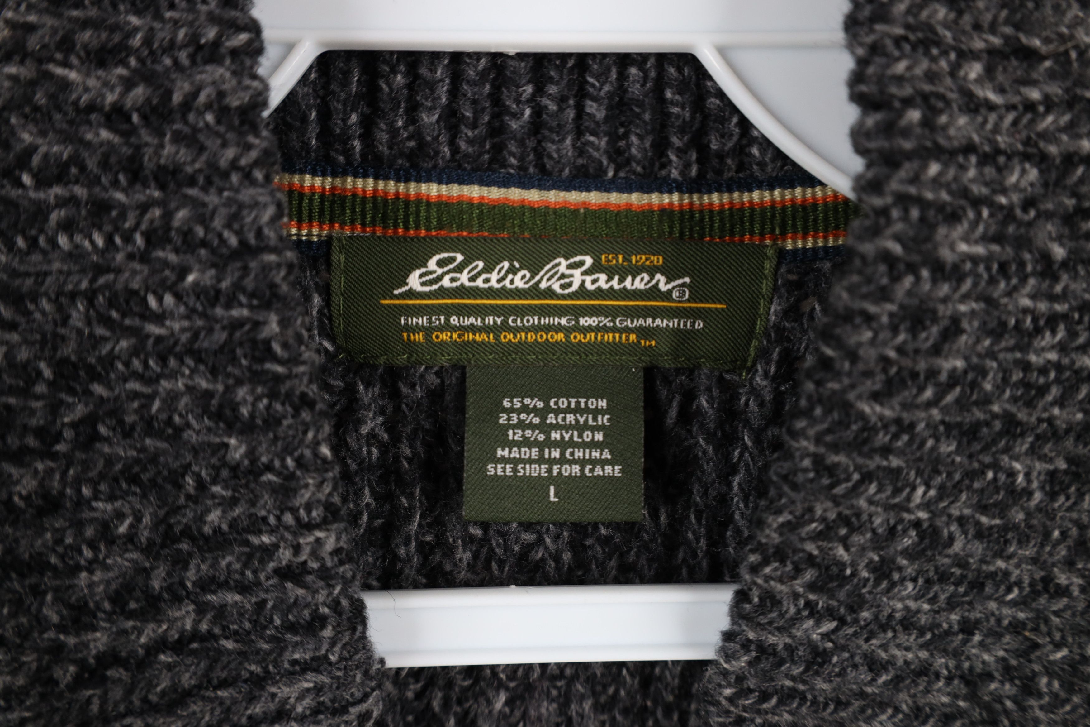 Eddie Bauer × Vintage Vintage Eddie Bauer Chunky Cotton Ribbed Knit Henley Sweater Size US L / EU 52-54 / 3 - 7 Thumbnail
