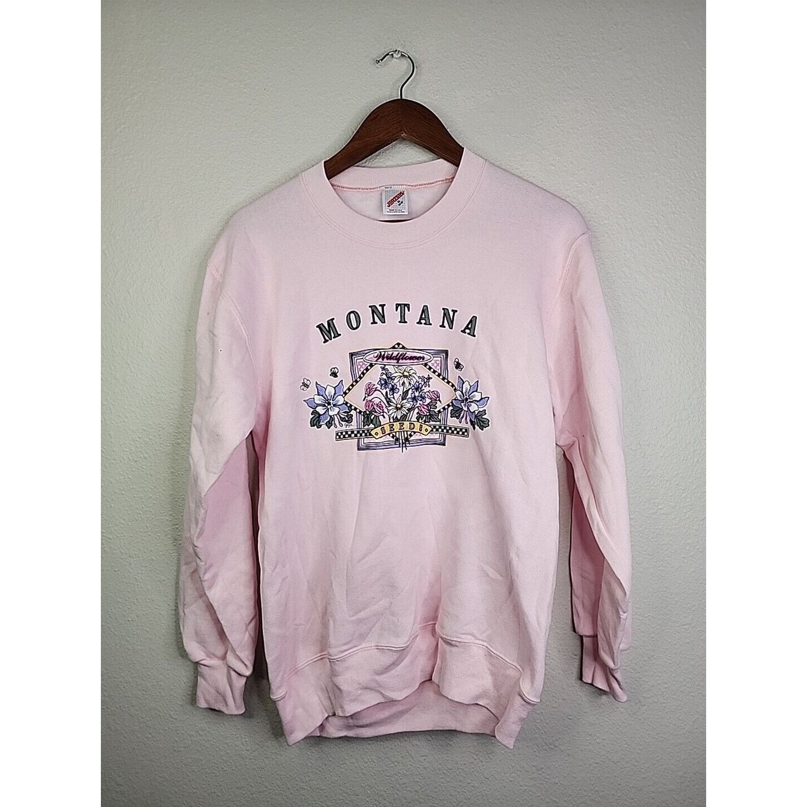 Jerzees Vintage Montana Sweatshirt Crewneck Wildflowers Pink 90s M Size US M / EU 48-50 / 2 - 1 Thumbnail