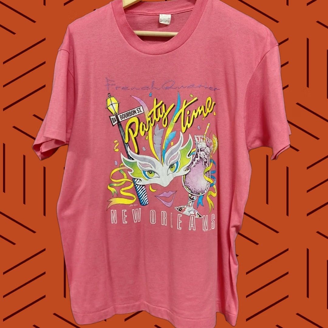 Vintage Screen Stars IP9 Mardi Gras Party Time New Orleans T-Shirt Short Sleeve Pink L Size US L / EU 52-54 / 3 - 1 Thumbnail