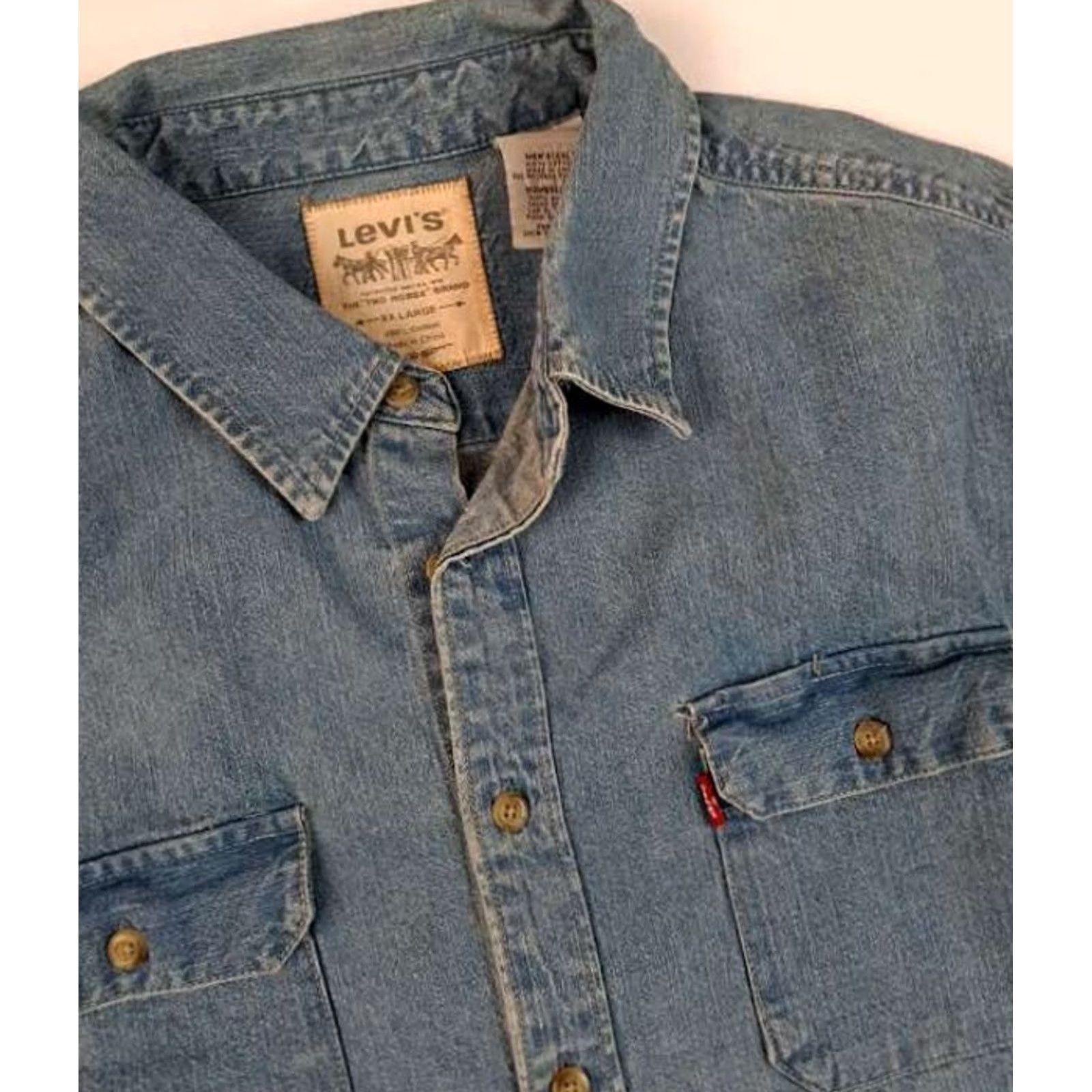 Levi's VINTAGE Levi's Blue Denim Full Button Shirt 2XL Men EUC Horse Double Size US XXL / EU 58 / 5 - 2 Thumbnail
