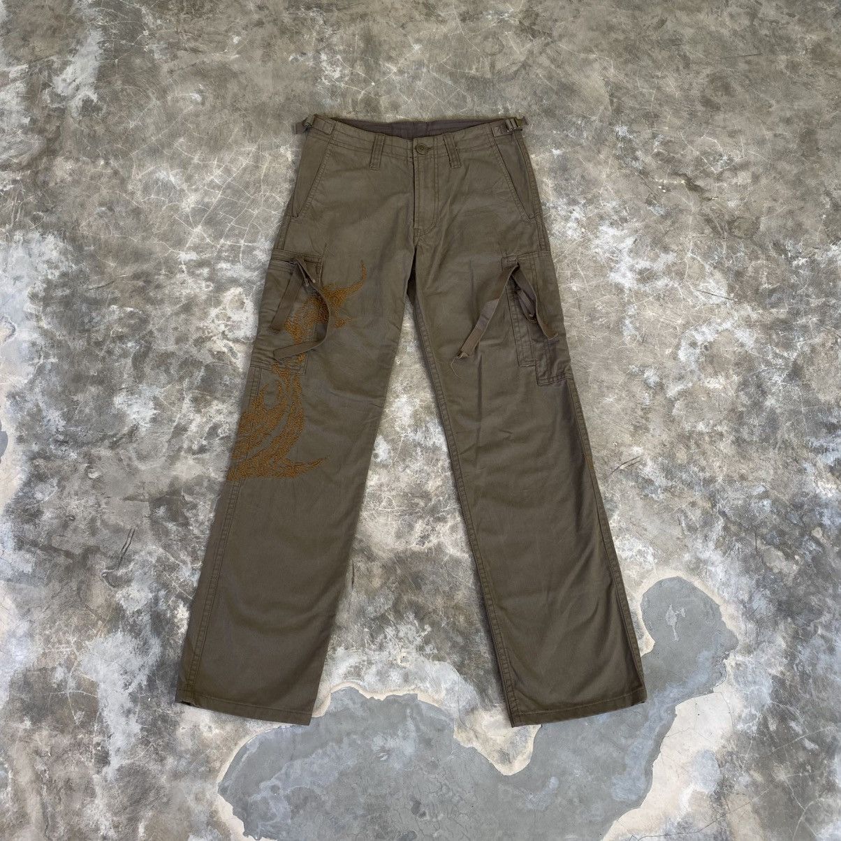 291295=Homme 2000s 291295=Homme Y2K Style Cargo Pants Embordired Pants Size US 27 - 1 Thumbnail