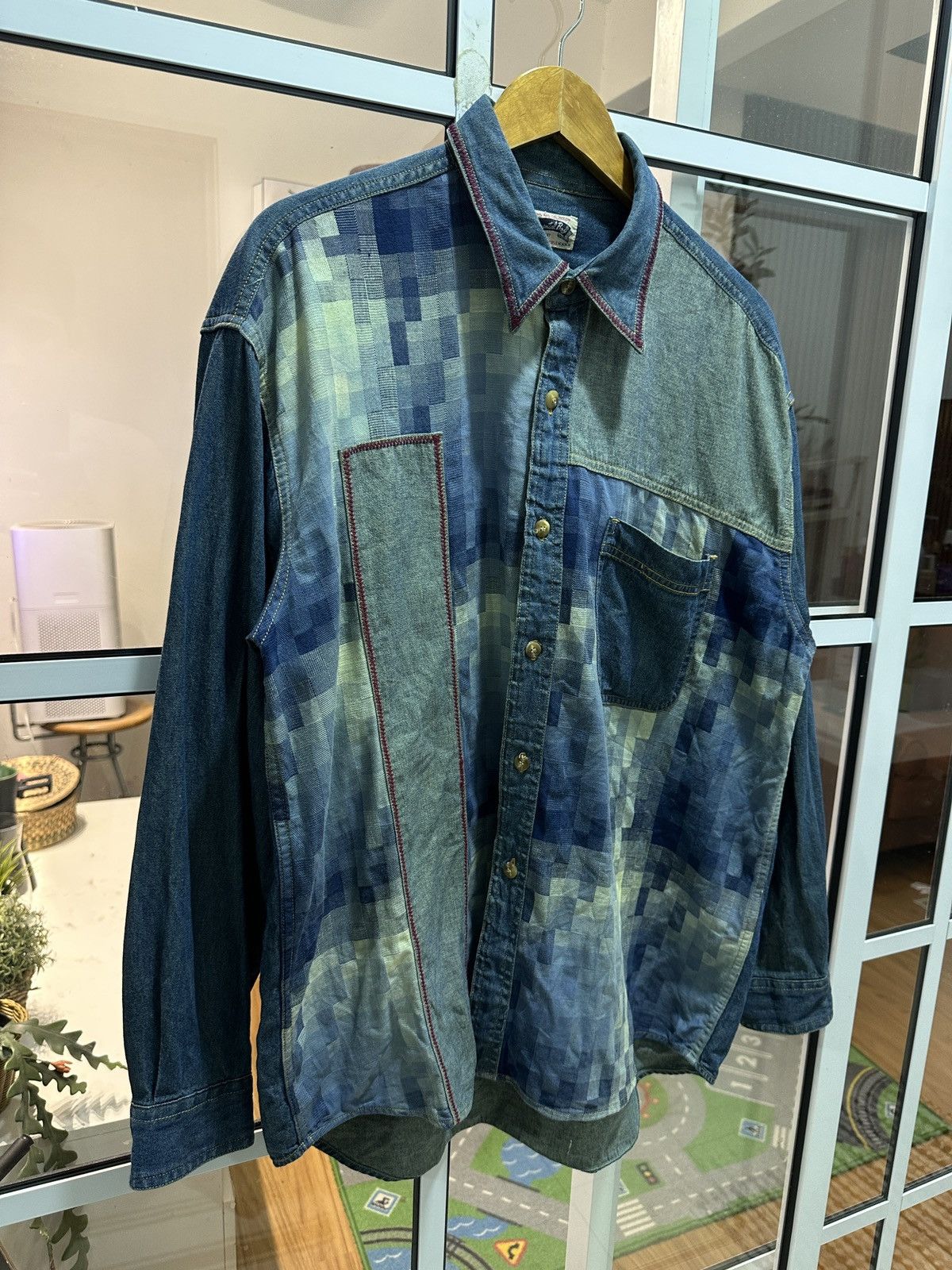 Japanese Brand Sentimental Boy Japan Patchwork Distressed Style Button Up Size US L / EU 52-54 / 3 - 4 Thumbnail