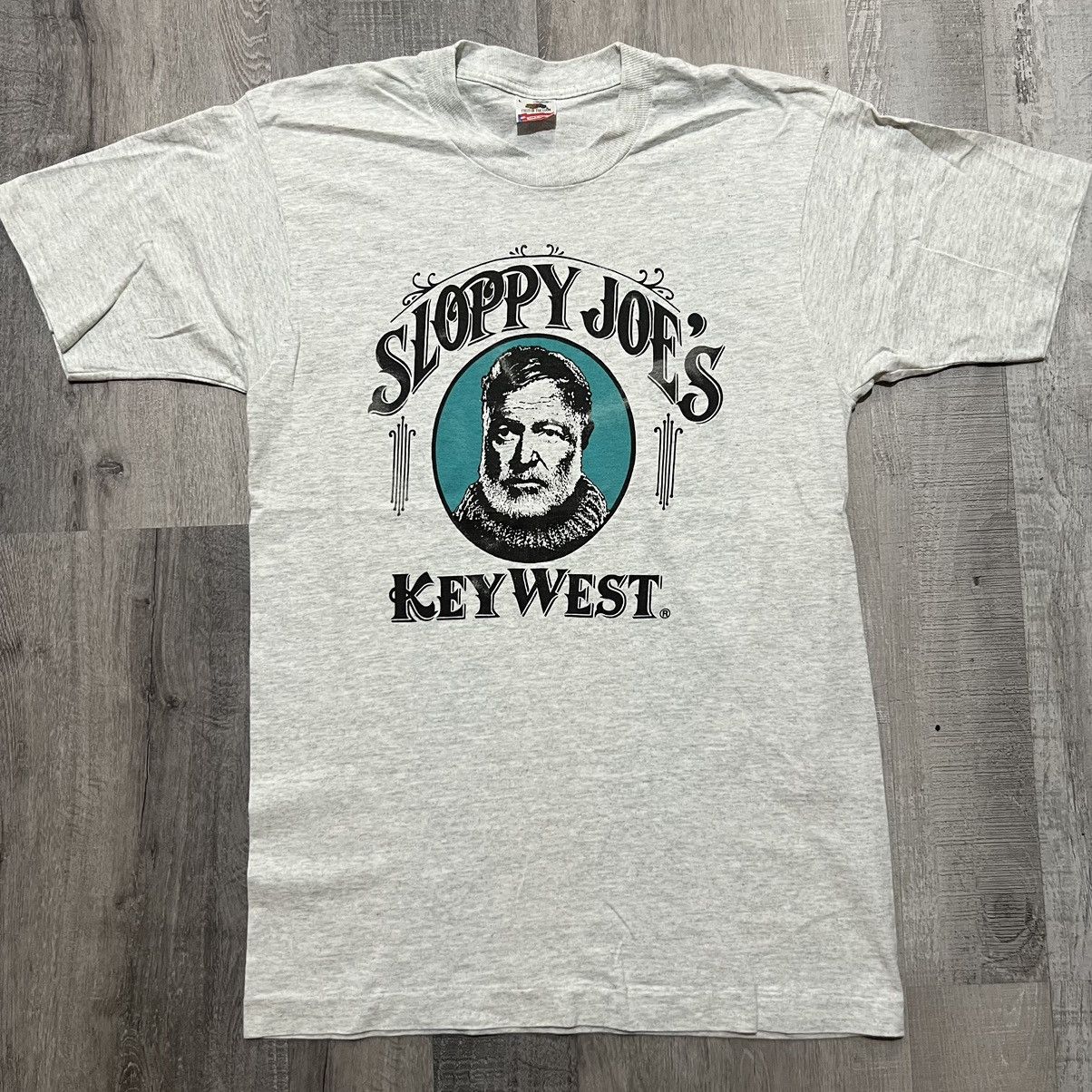 Fruit Of The Loom × Vintage VTG Sloppy Joes Key West 1990s Grey Bar Florida T Shirt Size US L / EU 52-54 / 3 - 1 Thumbnail