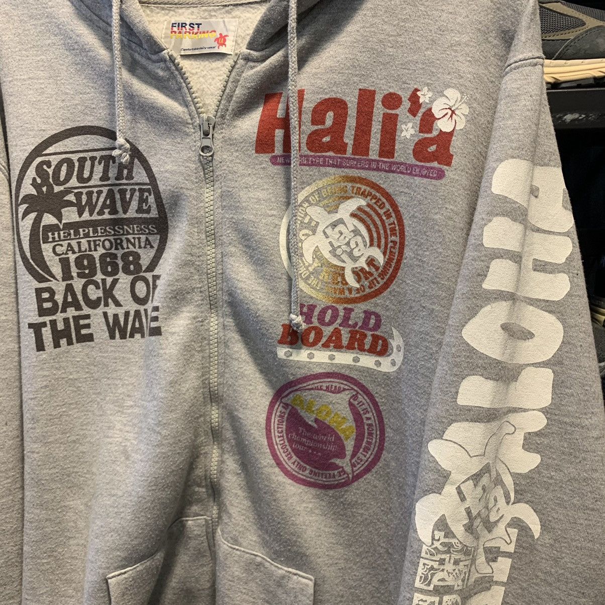 Vintage FIRST PARKING zip hoodie w/ vibrant tropical graphic