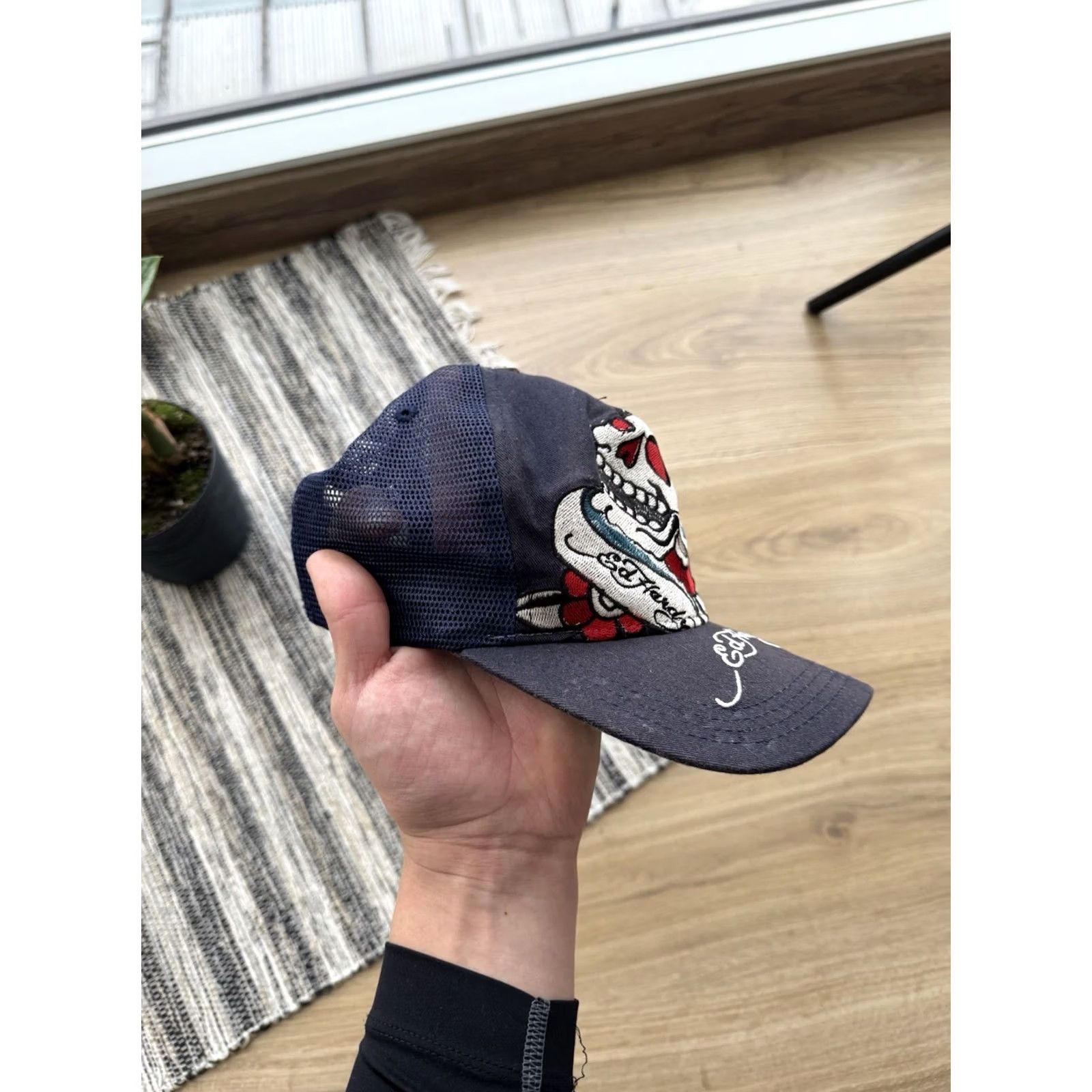 Ed Hardy VINTAGE Ed Hardy By Christian Audigier Embroidered Logo Skull Y2K Blue Cap One Size Trucker Hat Mens Black Size ONE SIZE - 4 Thumbnail