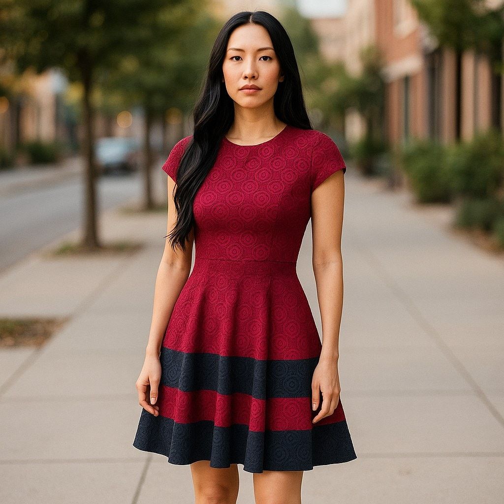 Teeze Me Burgundy Black Lace Overlay Fit And Flare Dress New, Women’s (