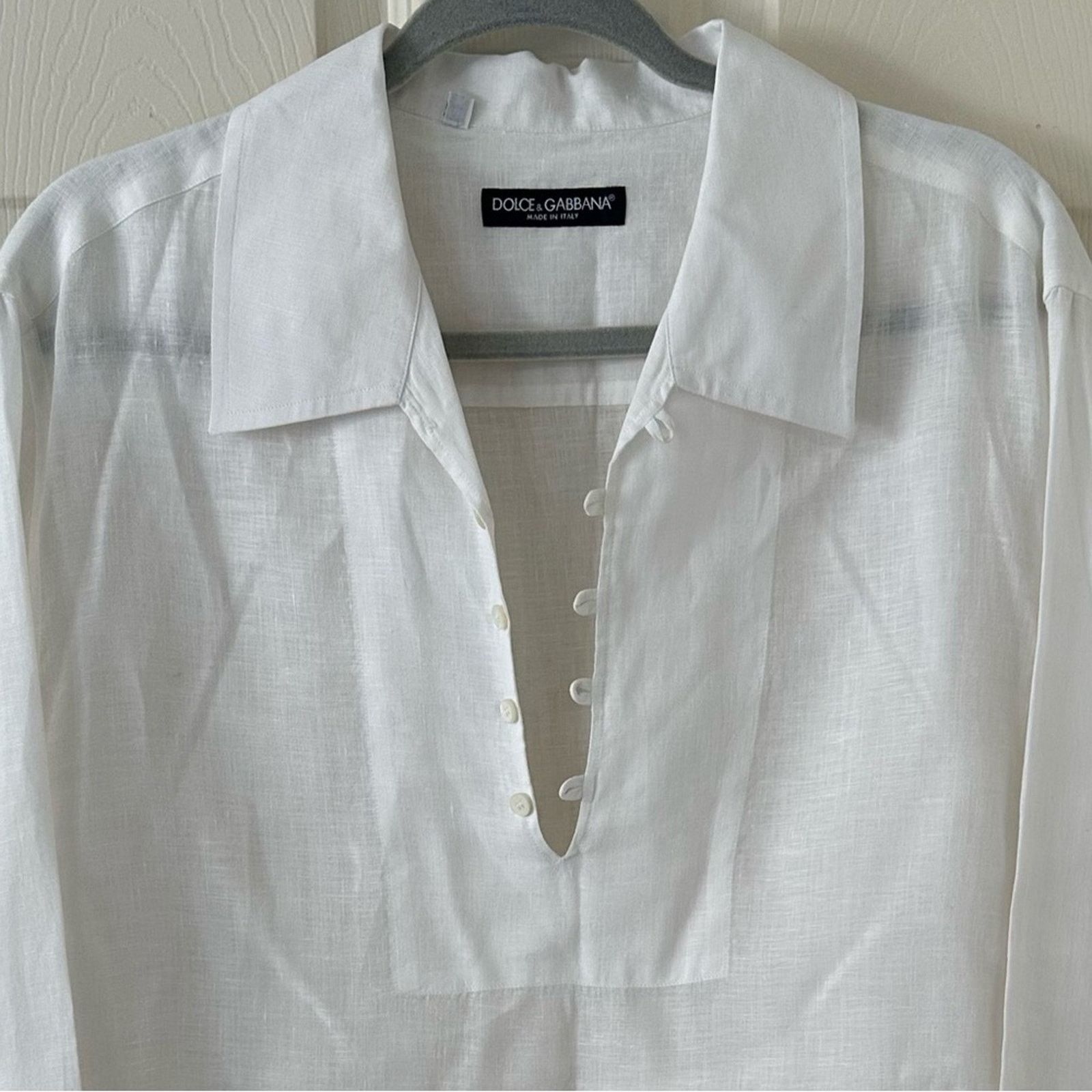 Dolce & Gabbana auth White Linen Popover Shirt size 39 - 15.5 3/4 Gold fit Size US M / EU 48-50 / 2 - 4 Thumbnail