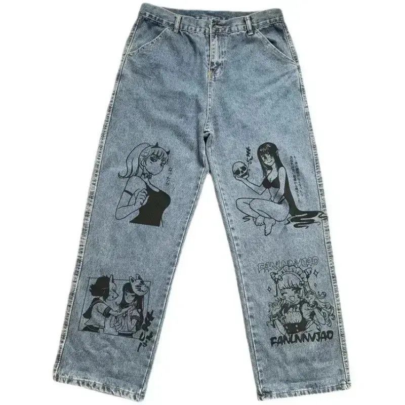 Japanese Brand Unisex jeans graffiti print Korean American hip-hop style Size US 32 / EU 48 - 6 Thumbnail