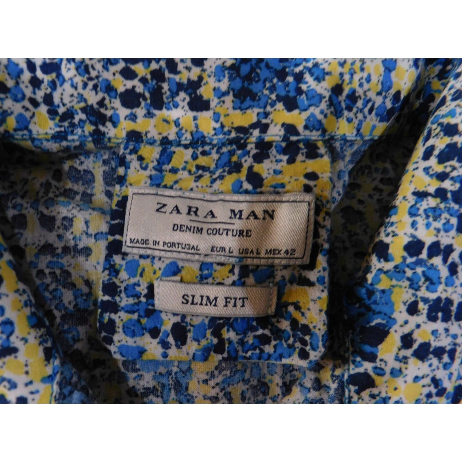 Zara Zara Shirt Mens Large Blue Yellow Floral Slim Fit Casual Button Front Size US L / EU 52-54 / 3 - 5 Thumbnail