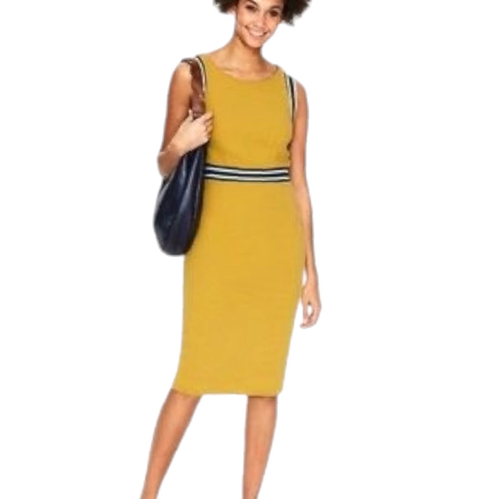 Boden Boden Dress Womens Midi Sheath 6R Mustard Yellow Knit Sleeveless Striped Vintage No Size M / US 6-8 / IT 42-44 - 2 Thumbnail