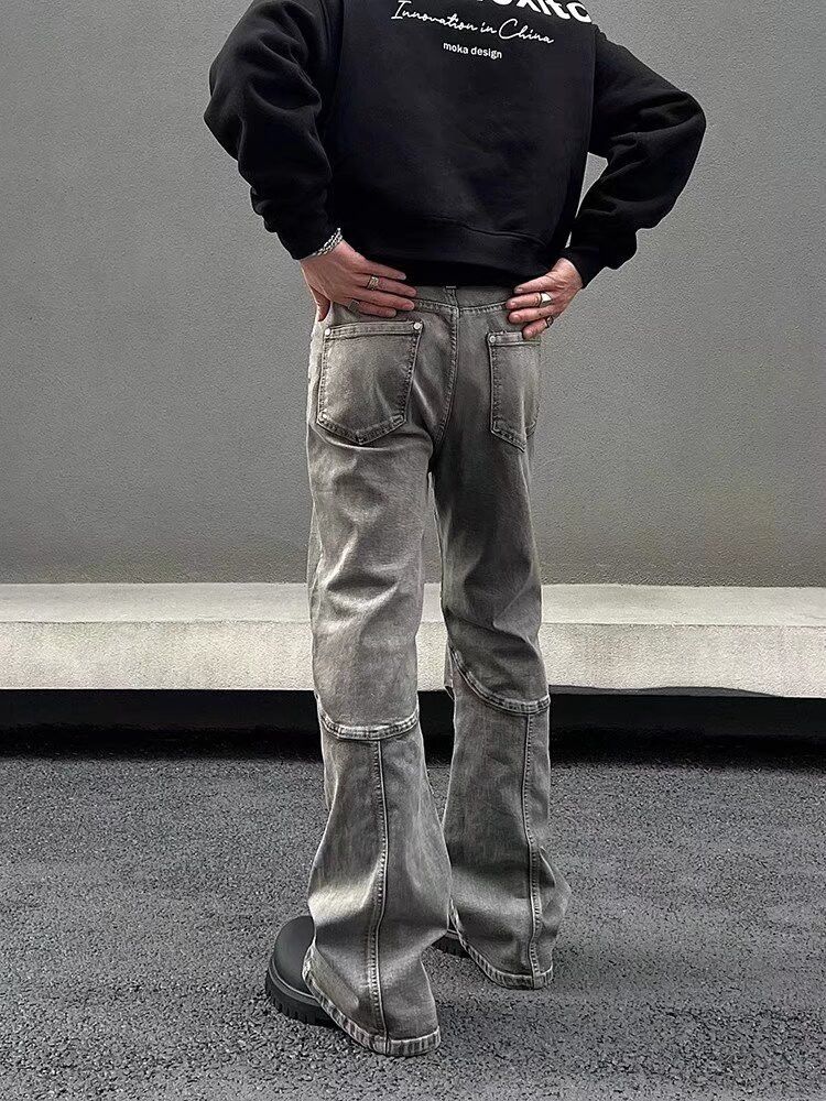 Japanese Brand × Jean Y2K Streetwear Vintage Grey Pleated Flare Jeans Size US 31 - 5 Thumbnail