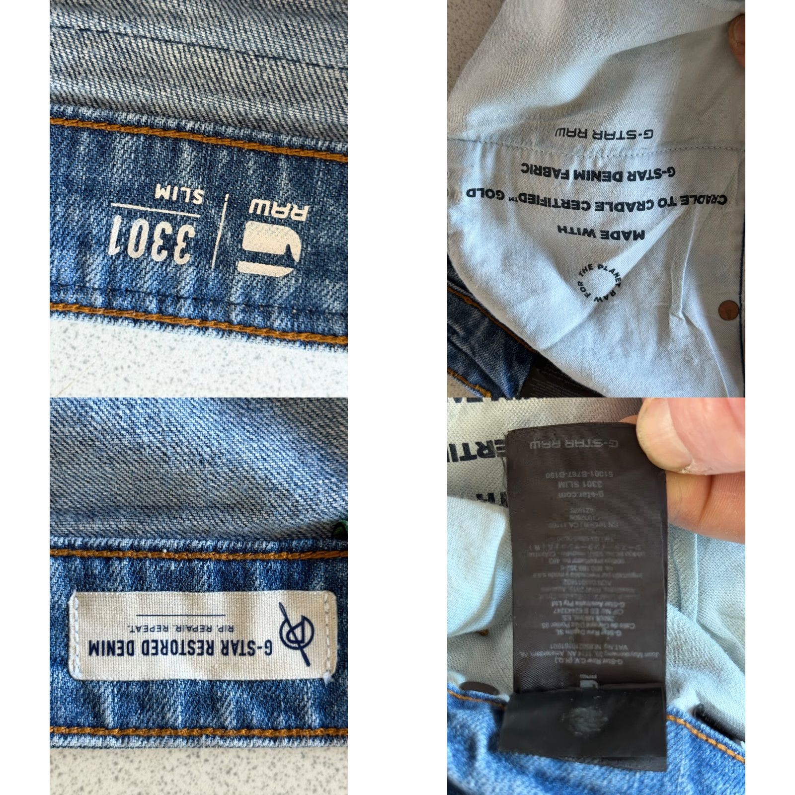 G-Star G-Star RAW 3301 Slim Jeans W30 L34 Blue Distressed Denim Button Fly Mens Jeans Size US 30 / EU 46 - 9 Thumbnail