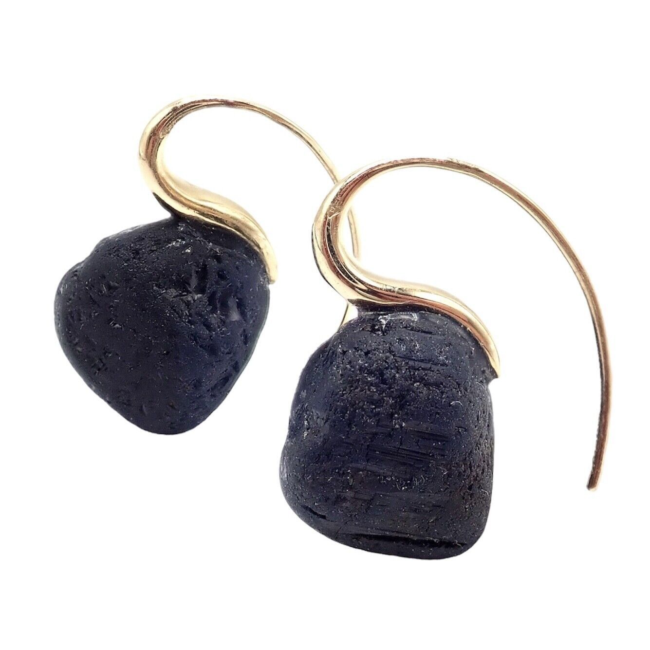18k Yellow Gold French Maker M Lava Stone Earrings