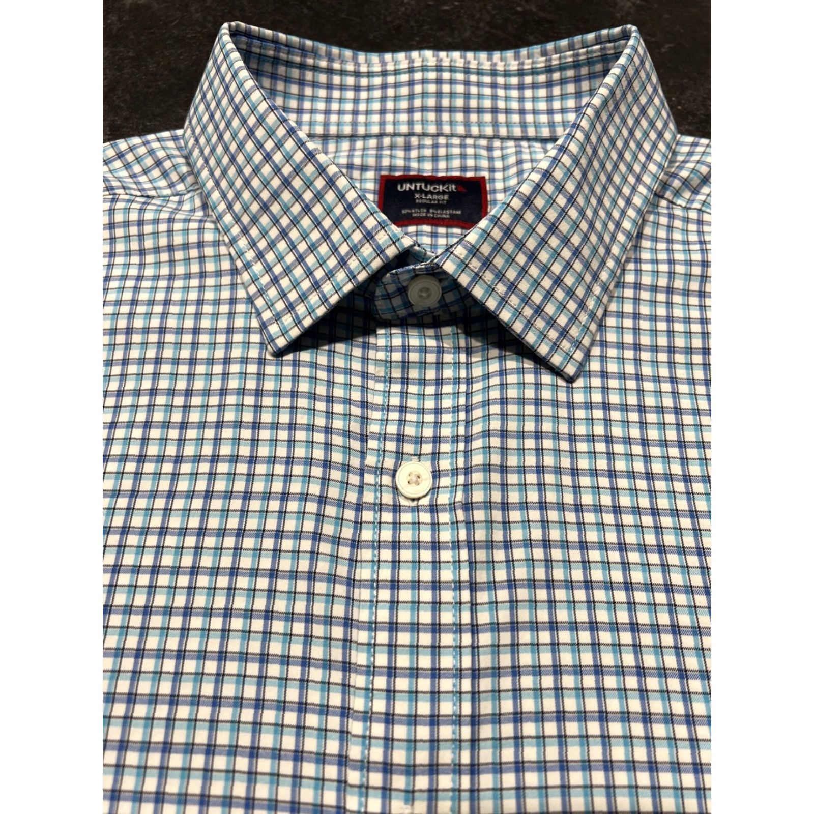 UNTUCKit UNTUCKit Shirt Button-Up Nylon Plaid Performance Mens XL Long Sleeve Blue Size US XL / EU 56 / 4 - 2 Thumbnail