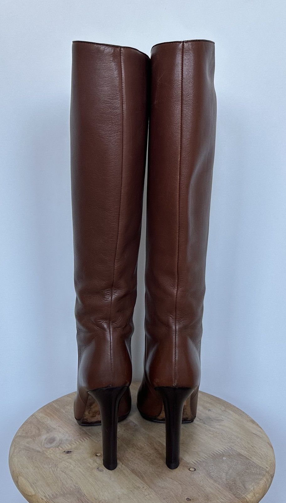 Gucci Gucci Brown Leather Knee High Heeled Boots Metal Logo GG Size US 7 / IT 37 - 5 Thumbnail