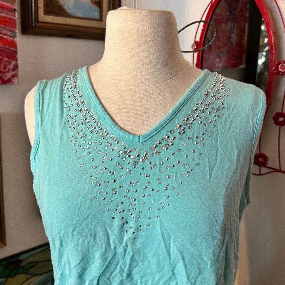 Other stained no brand blue bedazzled tank top Size L / US 10 / IT 46 - 2 Thumbnail