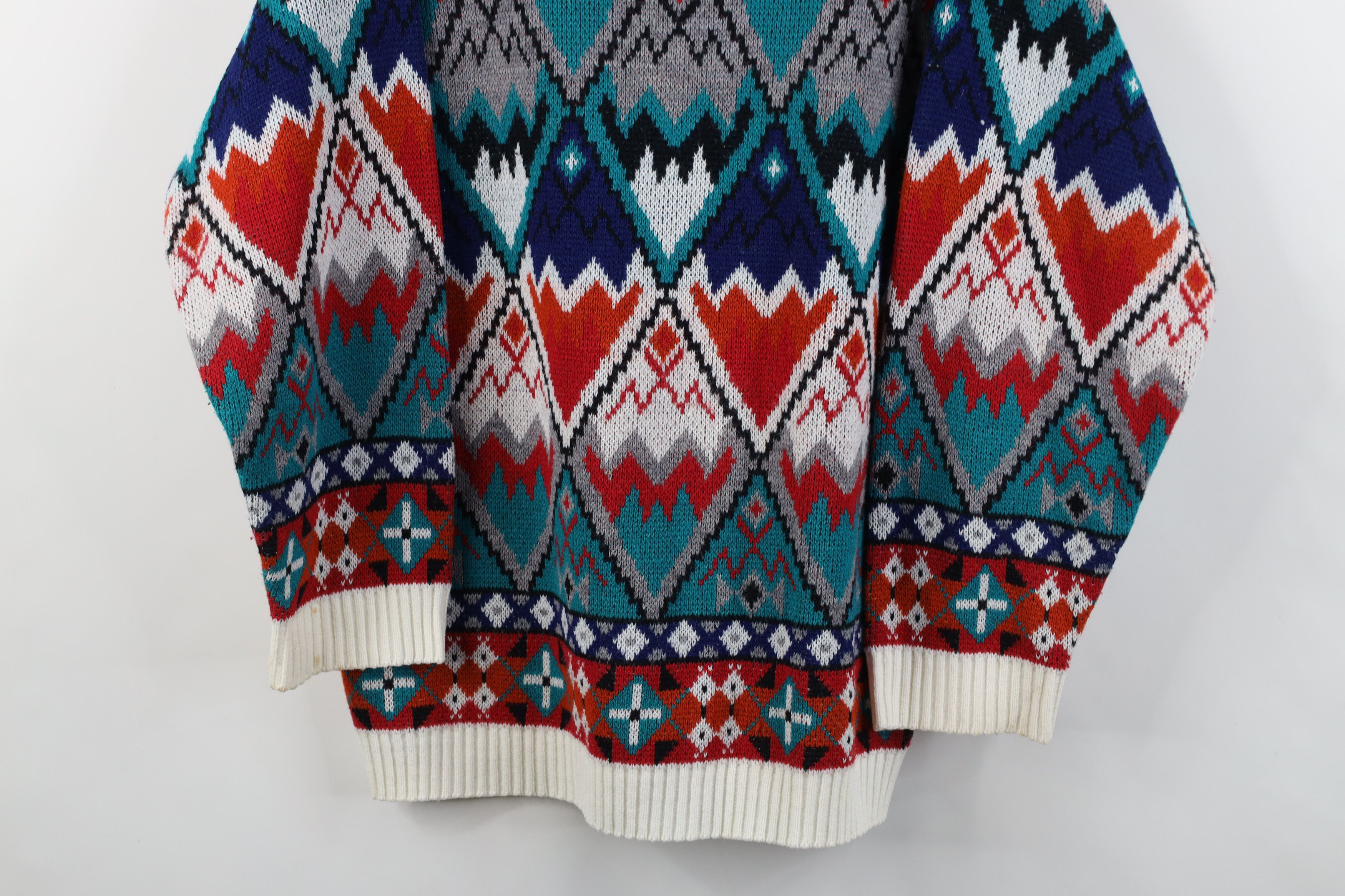 Vintage Vintage 90s Streetwear Fair Isle Knit Mock Neck Sweater USA Size L / US 10 / IT 46 - 3 Thumbnail