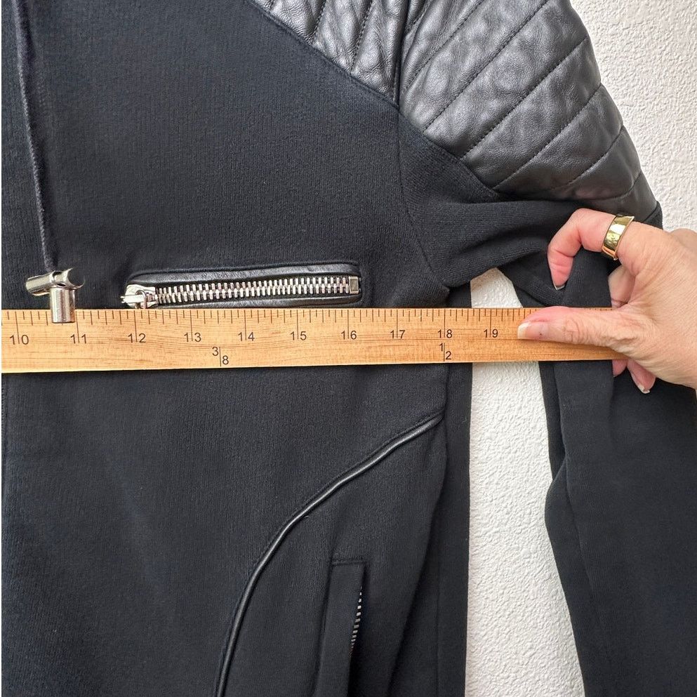 Balmain Balmain Black Moto Hoodie Leather-Shoulder Zip Sweatshirt M Size US M / EU 48-50 / 2 - 14 Thumbnail