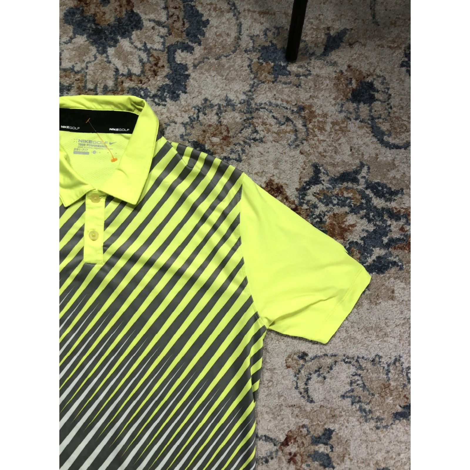 Nike Nike Golf Tour Performance Polo Shirt Mens M Yellow Stripe Dri-FIT Size US M / EU 48-50 / 2 - 4 Thumbnail