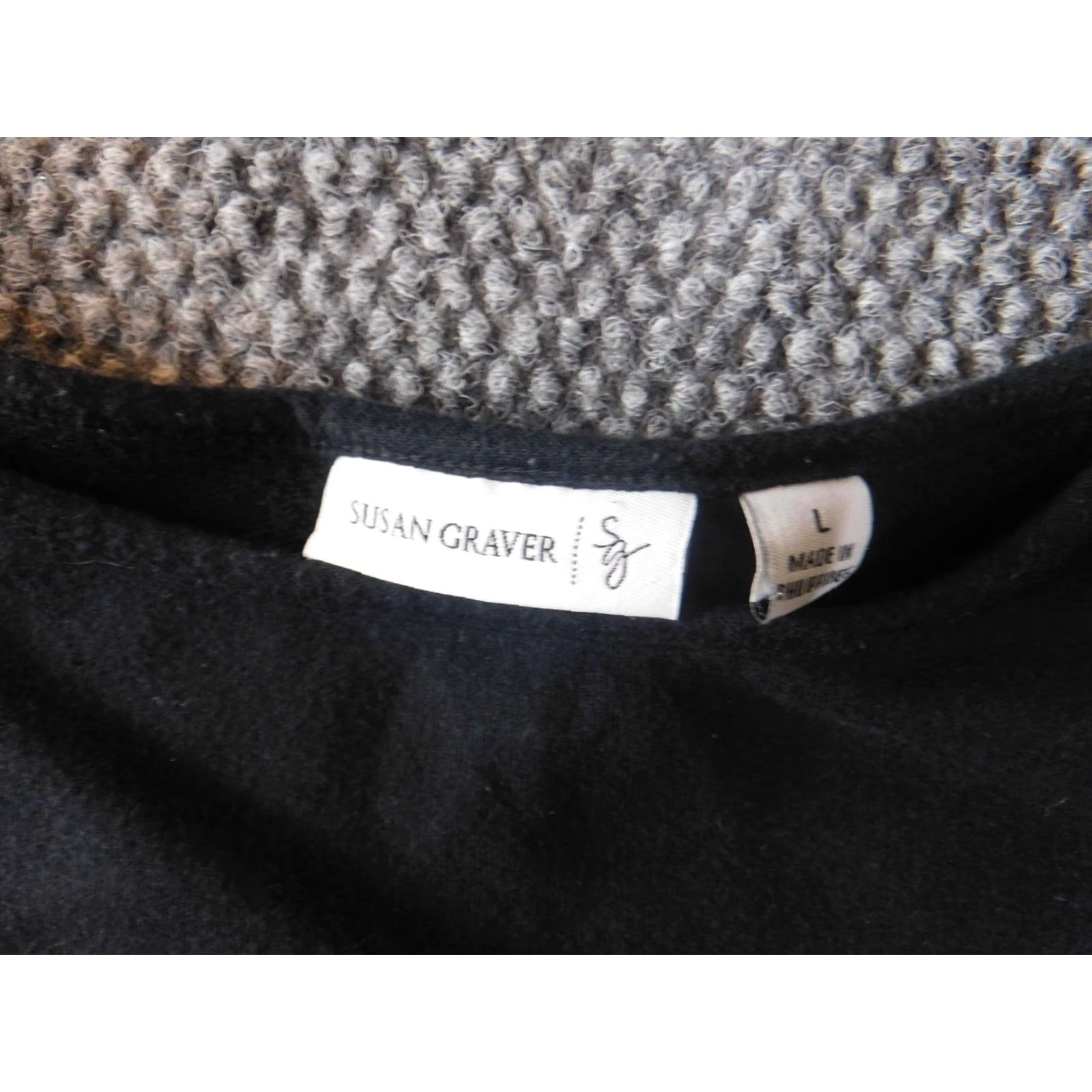 Vintage Susan Graver Sweater Large black stretch womens pullover classic cotton Shirt Size L / US 10 / IT 46 - 4 Thumbnail
