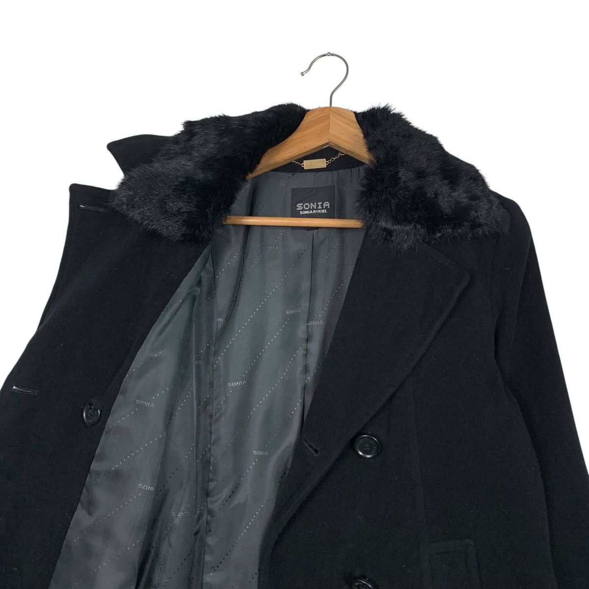 Sonia Rykiel SONIA RYKIEL Double Breast Wool Coat Fur Neck #1839-C80 Size S / US 4 / IT 40 - 10 Thumbnail