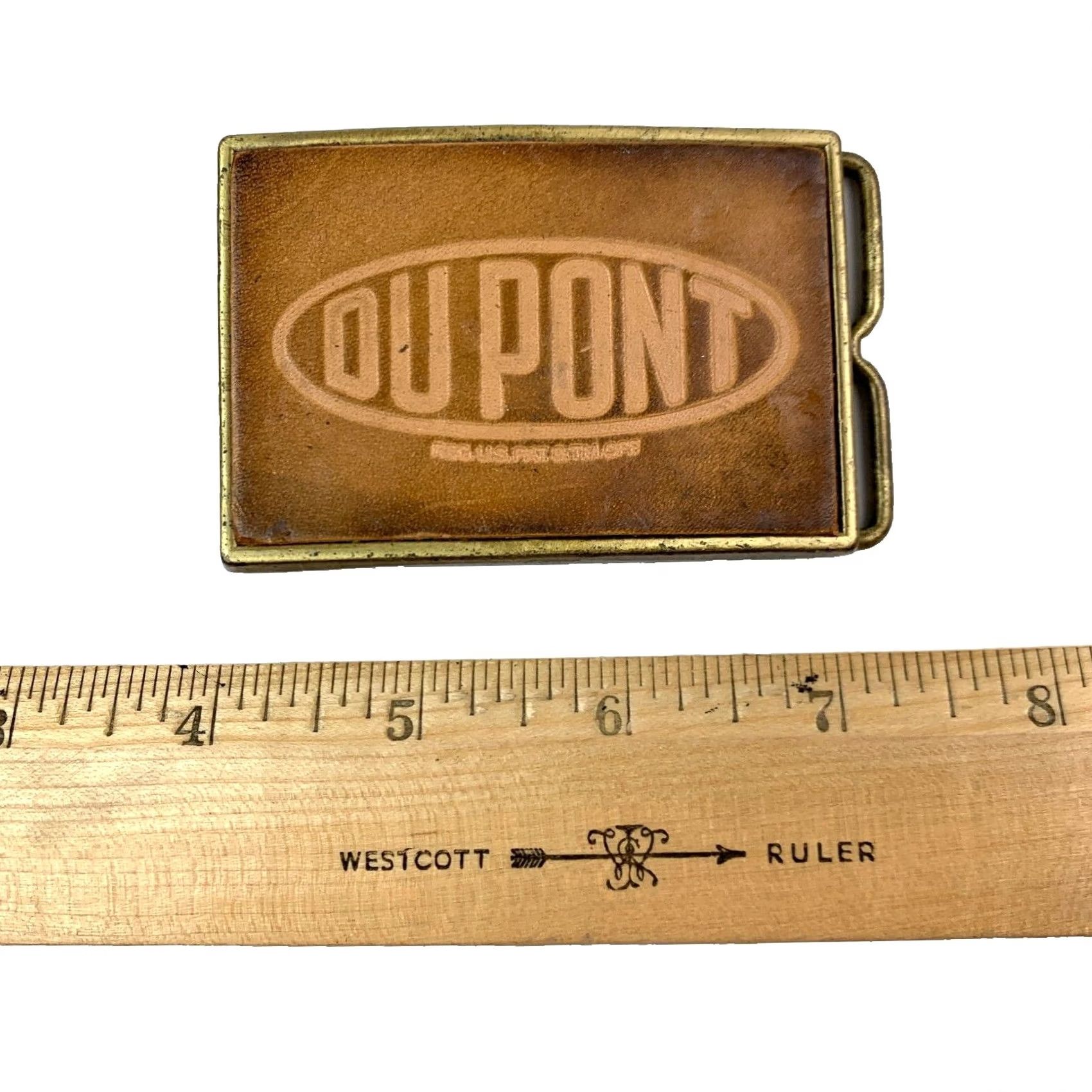 Vintage VINTAGE Dupont Leather Metal Rectangle Belt Buckle Belt Buckle Brown 1980s Occupational Adult Unisex Mens Womens Boys Girls Size ONE SIZE - 3 Thumbnail