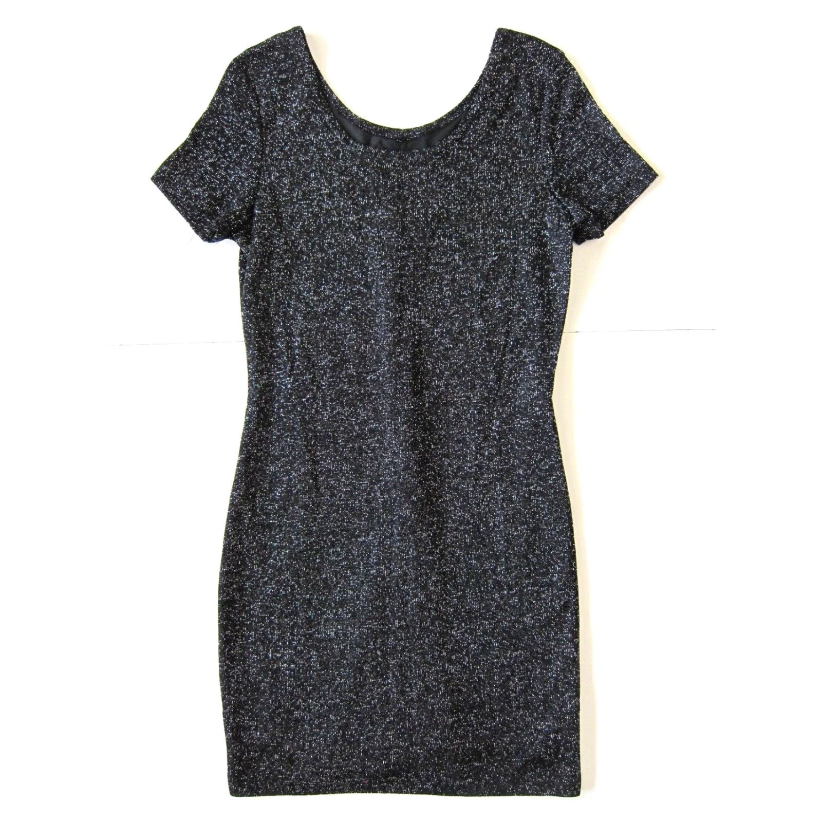 Vintage VINTAGE By Choice Stretch Black Silver Sparkle Short Sleeve Tunic Sheath Dress 11 Size 32" / US 10 / IT 46 - 2 Thumbnail