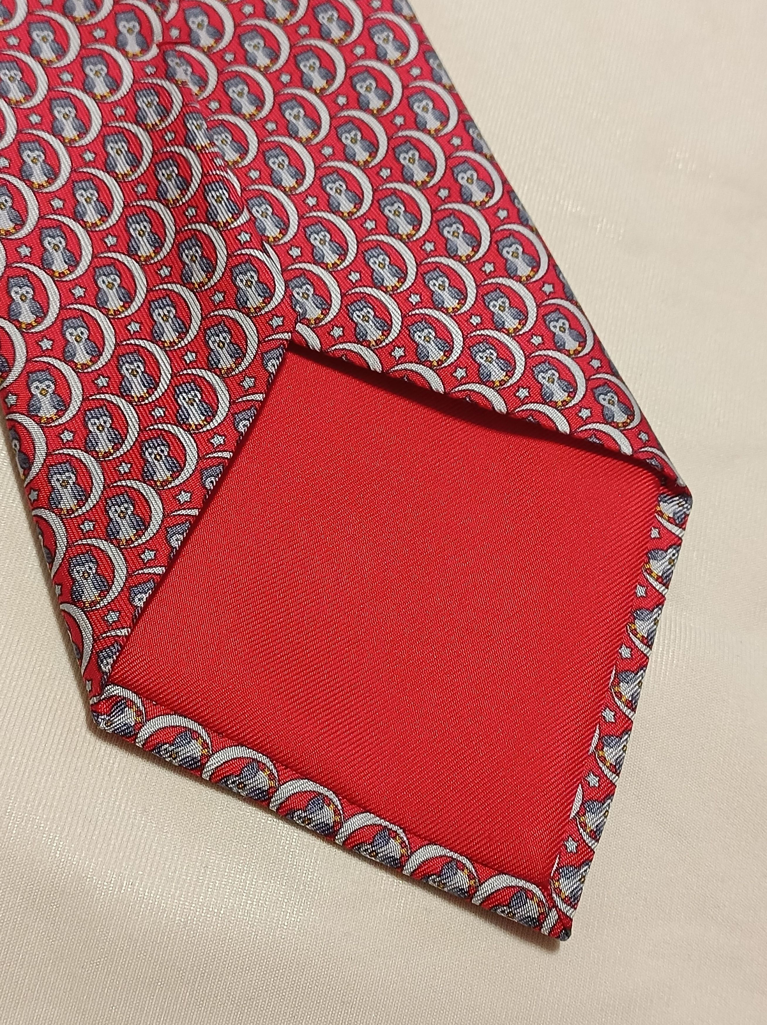 Hermes HERMES Red Owels Twill Silk Mens Necktie Tie 5269 SA Size ONE SIZE - 7 Thumbnail