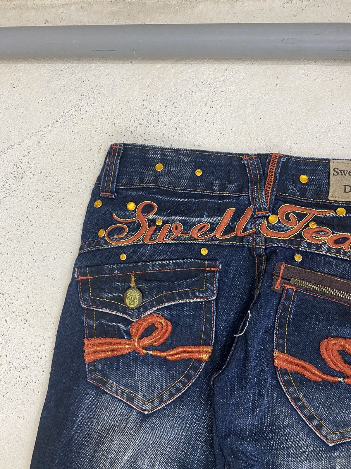 If Six Was Nine Swell Orange Embroidery Art Mud Wash Blue Way Baggy Wide Leg Size US 28 / EU 44 - 13 Thumbnail