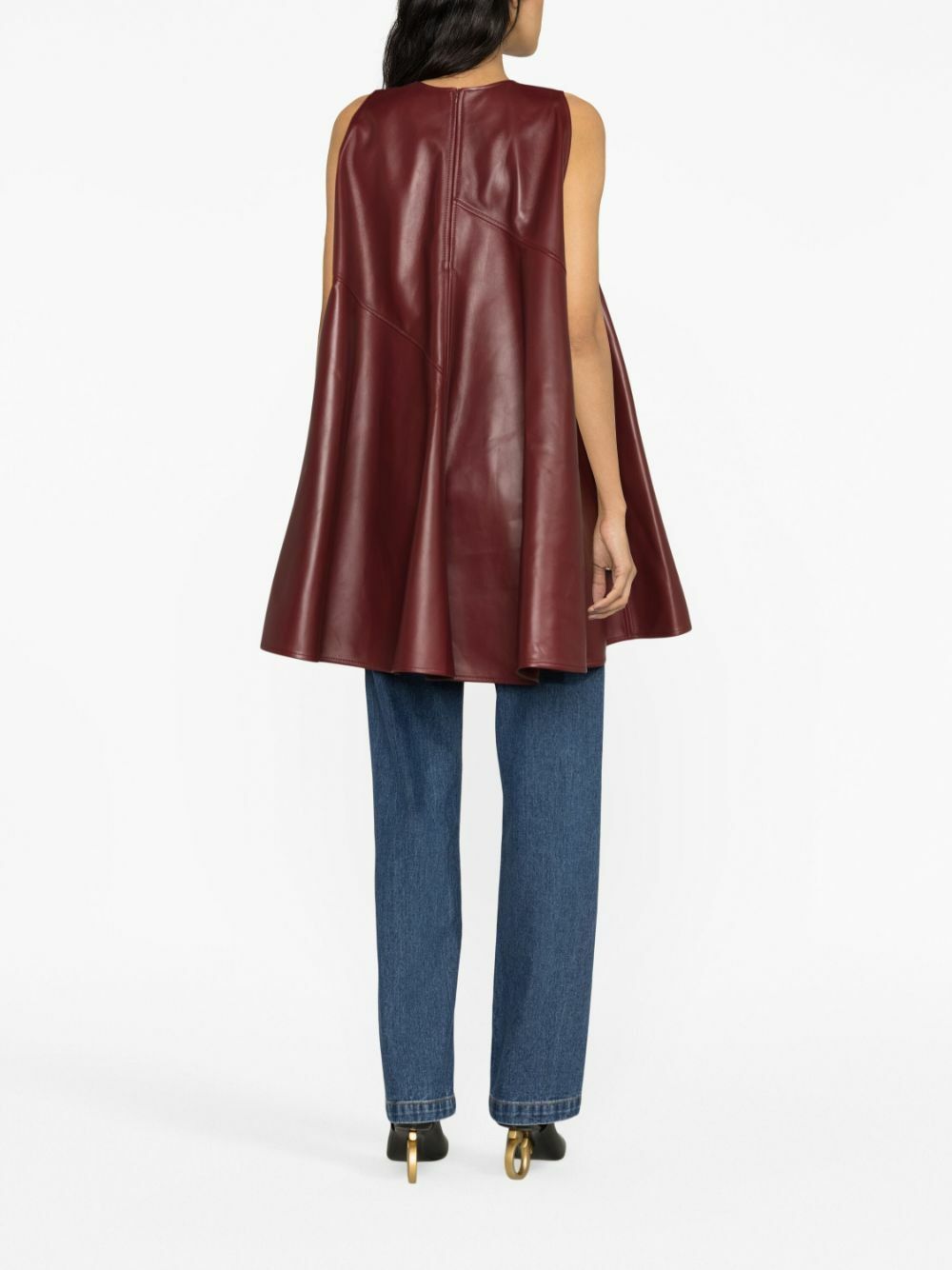 Bottega Veneta o1y0725 Leather V-neck Mini Dress in Burgundy Size XS / US 0-2 / IT 36-38 - 4 Thumbnail