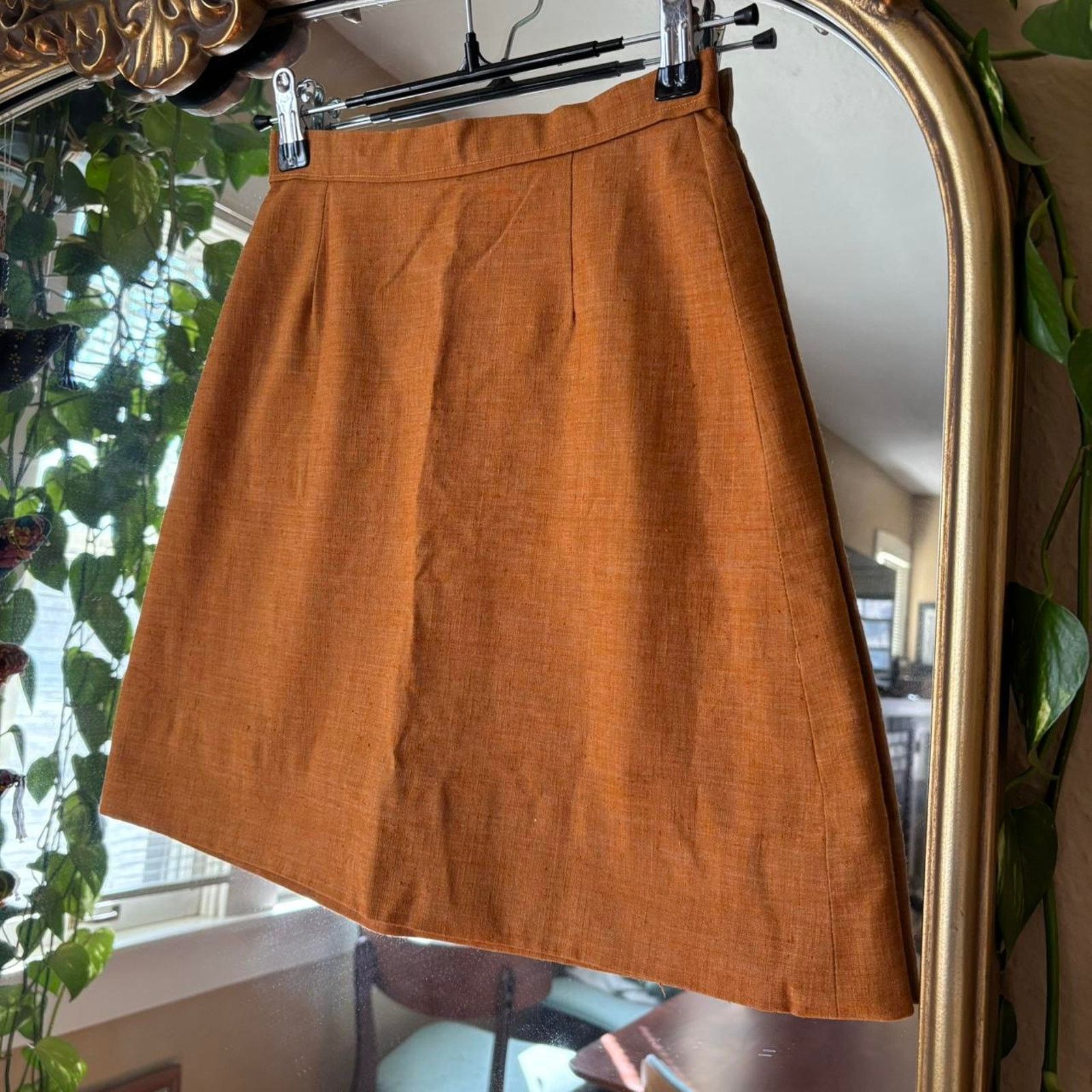 Vintage Vintage 60s Burnt Orange Mini Skirt XXS Retro Mod Preppy Size 22" - 2 Thumbnail