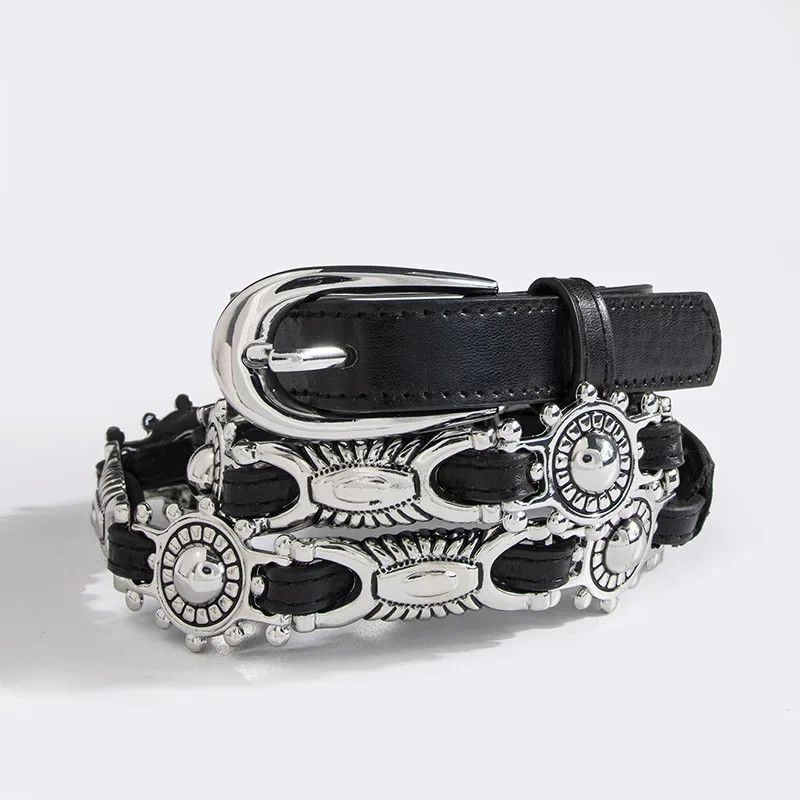 Japanese Brand × Vintage Geometric Oval Carving Metal Buckle Belt Size ONE SIZE - 2 Thumbnail