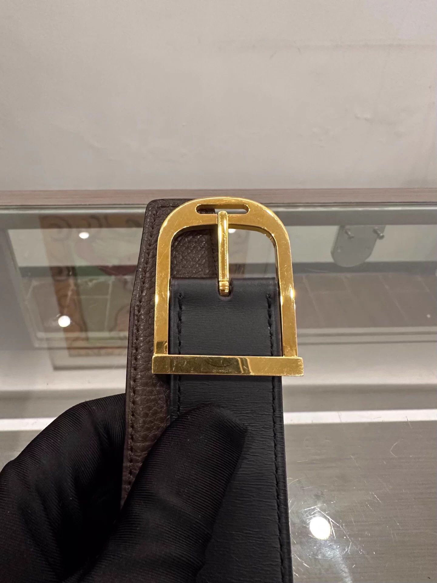 Hermes Hermes Black & Chocolate Gold Buckle Belt W85 99 New Size ONE SIZE - 4 Thumbnail