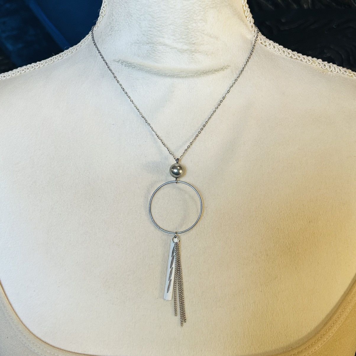 Handmade Handcrafted repurpose die-cut chain fringe pendant necklace Size ONE SIZE - 2 Thumbnail