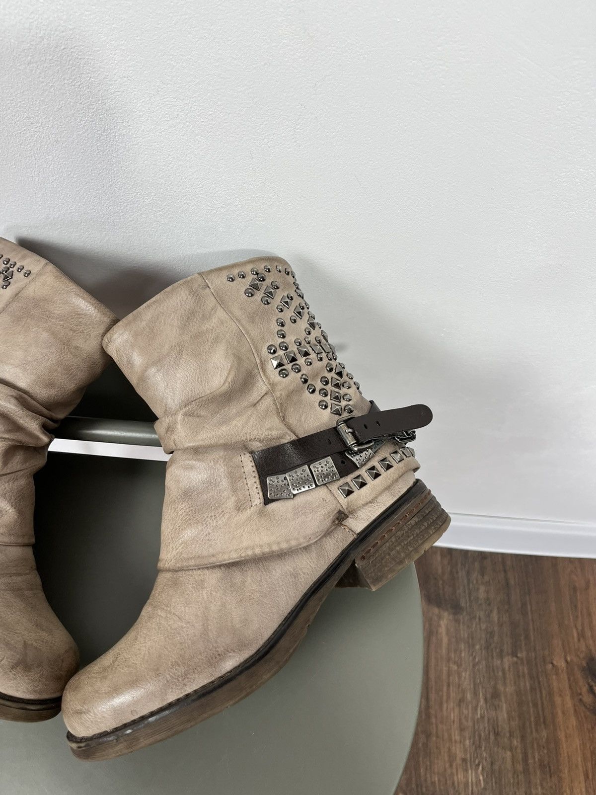 Other Avant Garde Studded Faux Leather Biker Boots EU 36 Slouchy Size US 5 / IT 35 - 2 Thumbnail
