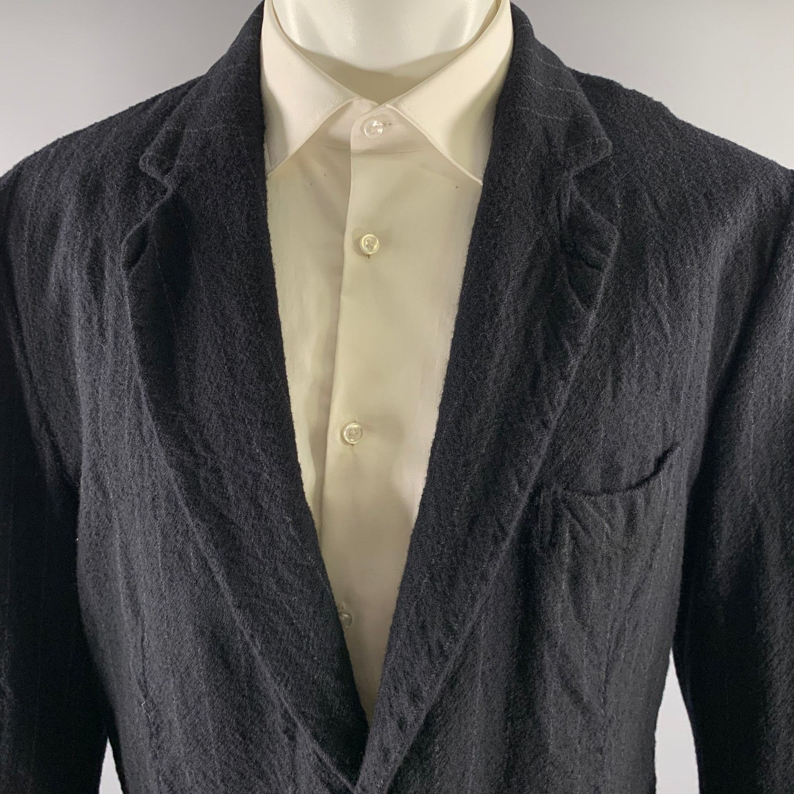 08sircus 08SIRCUS Navy Chalkstripe Textured Wool Notch Sport Coat Size 42R - 2 Thumbnail